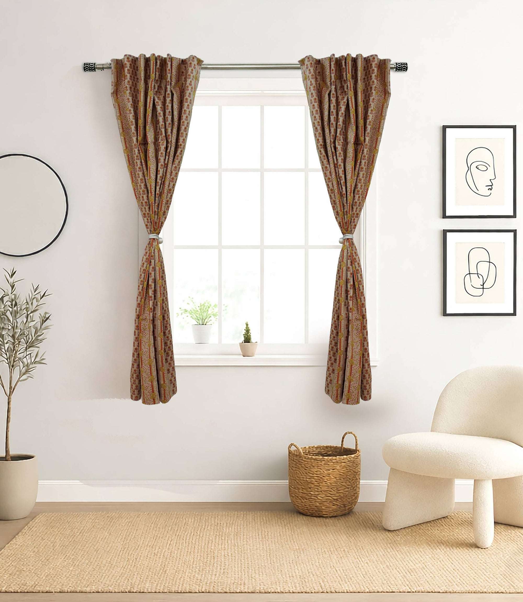 Anamika Red Floral Hand Block Print Viscose Linen Curtains
