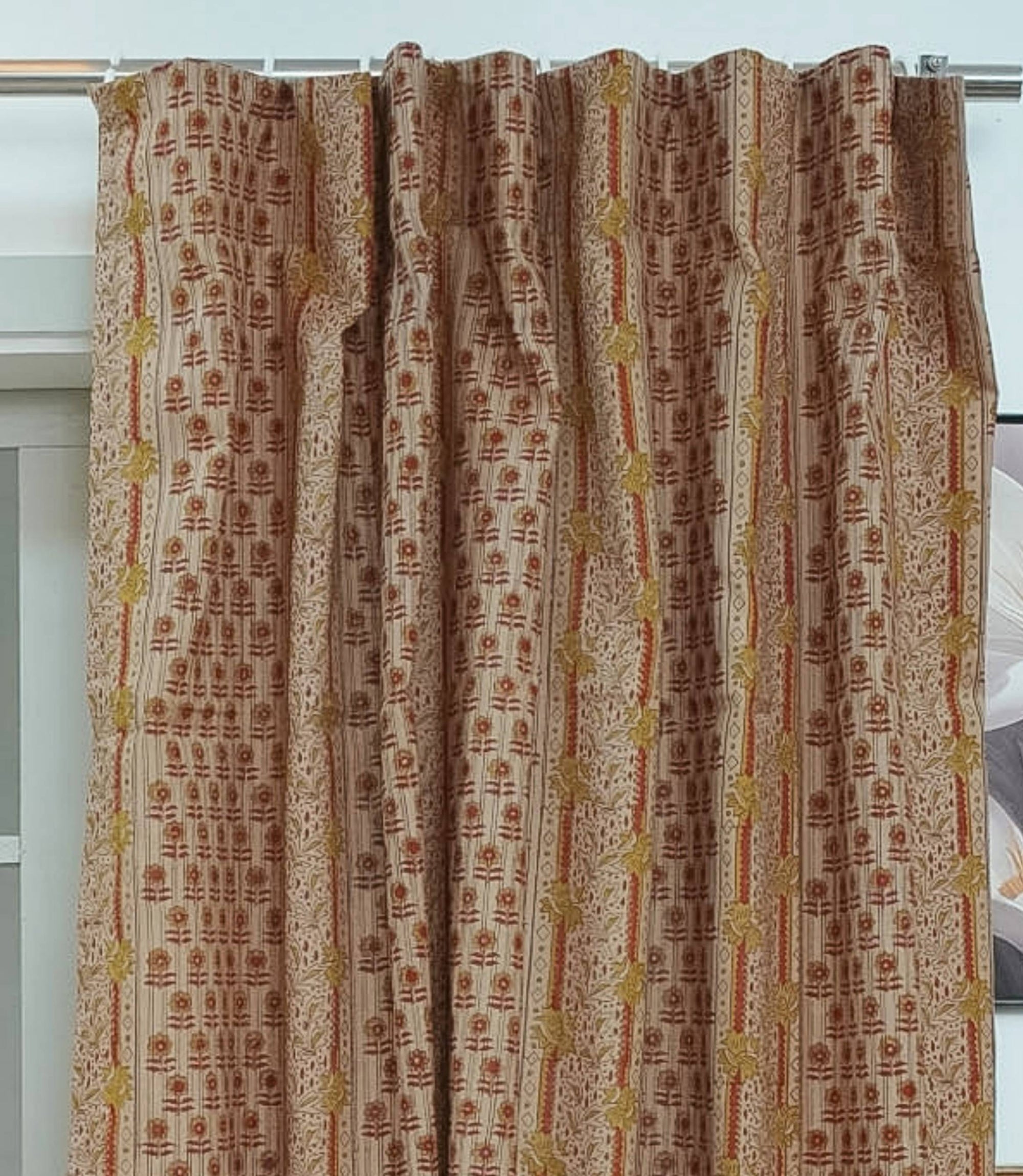 Anamika Red Floral Hand Block Print Viscose Linen Curtains