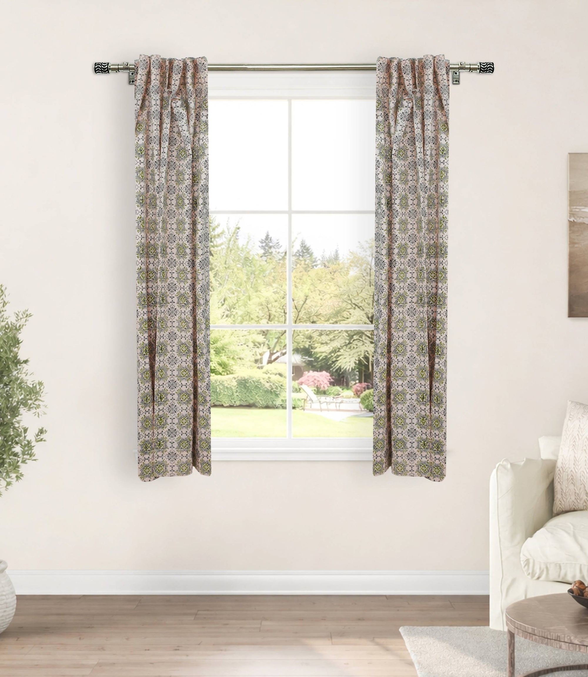 Hand Block Print Chakrvyuh Black Floral Linen Blackout Curtains