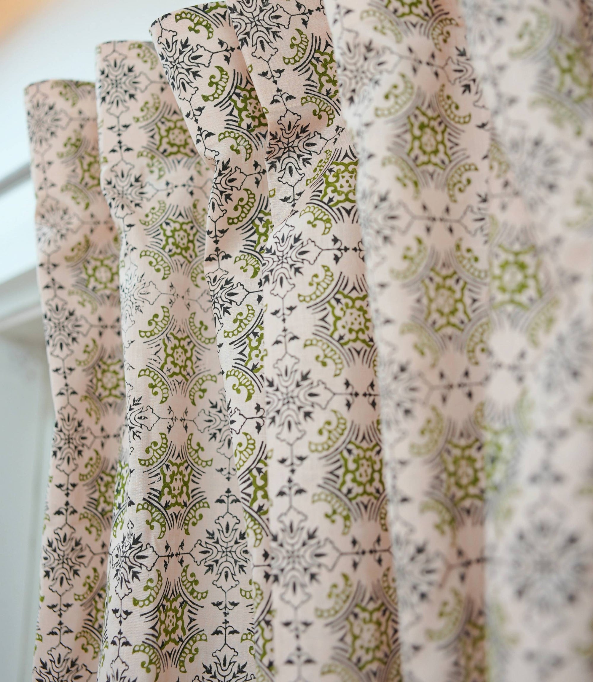 Hand Block Print Chakrvyuh Black Floral Linen Blackout Curtains