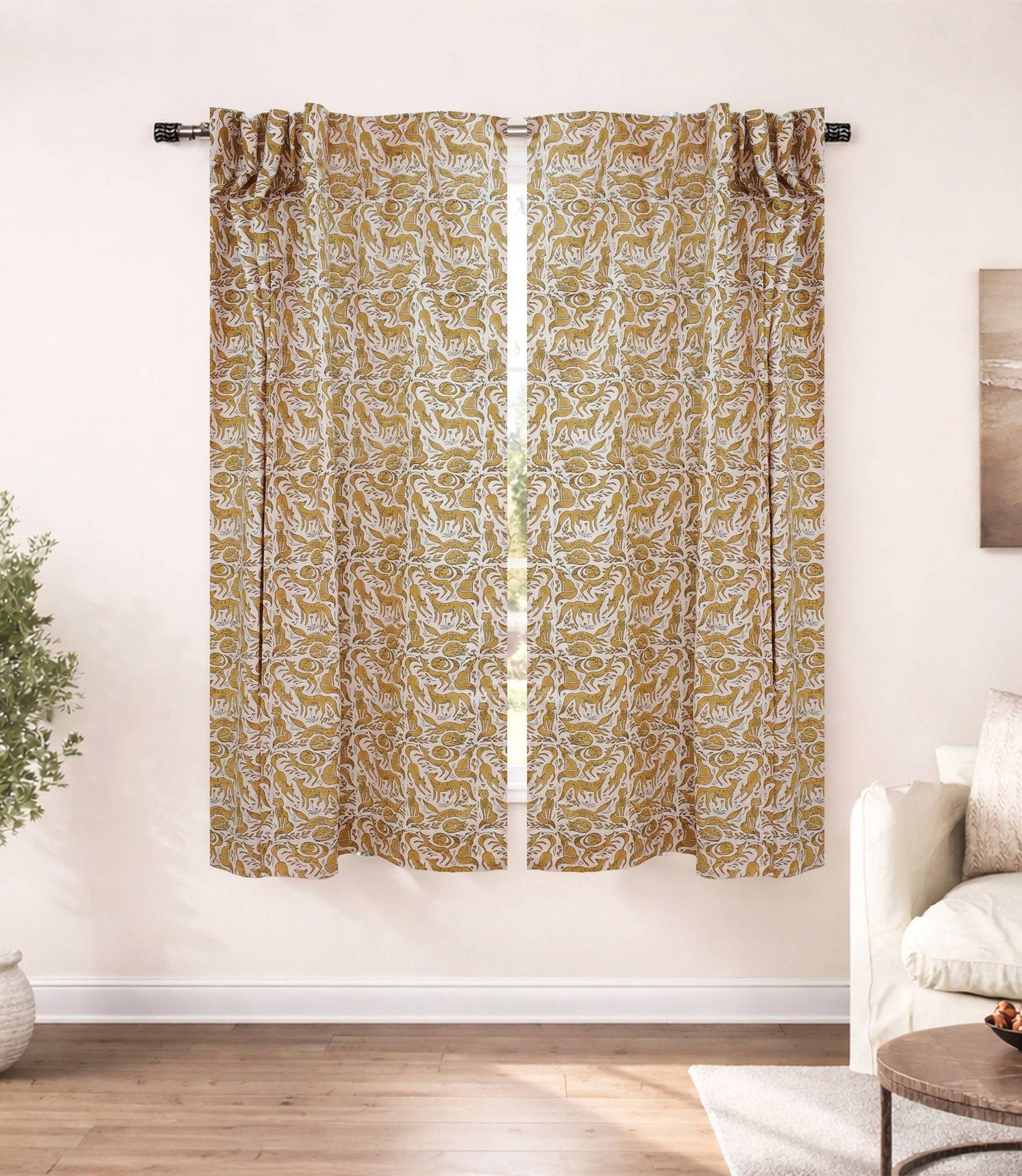 Block Print Boho Geharawan Brown Floral Linen Curtains 