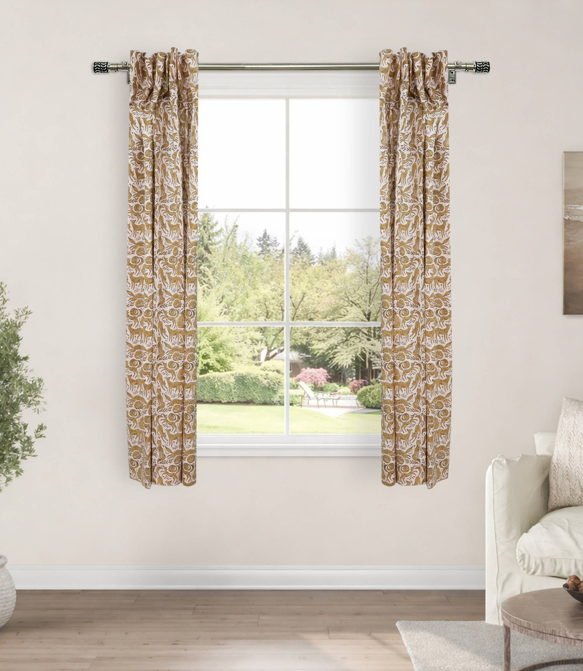 Block Print Boho Geharawan Brown Floral Linen Curtains 