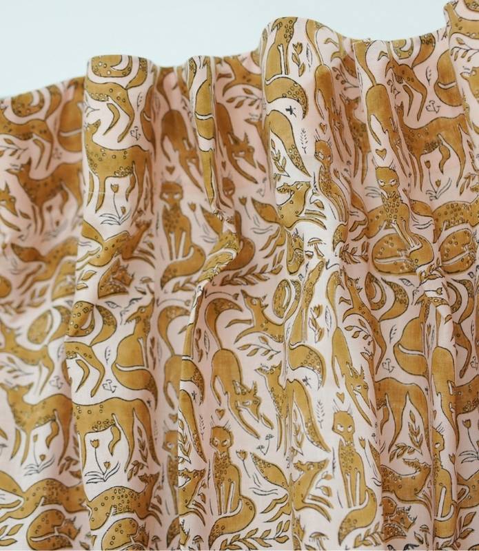 Block Print Boho Geharawan Brown Floral Linen Curtains 