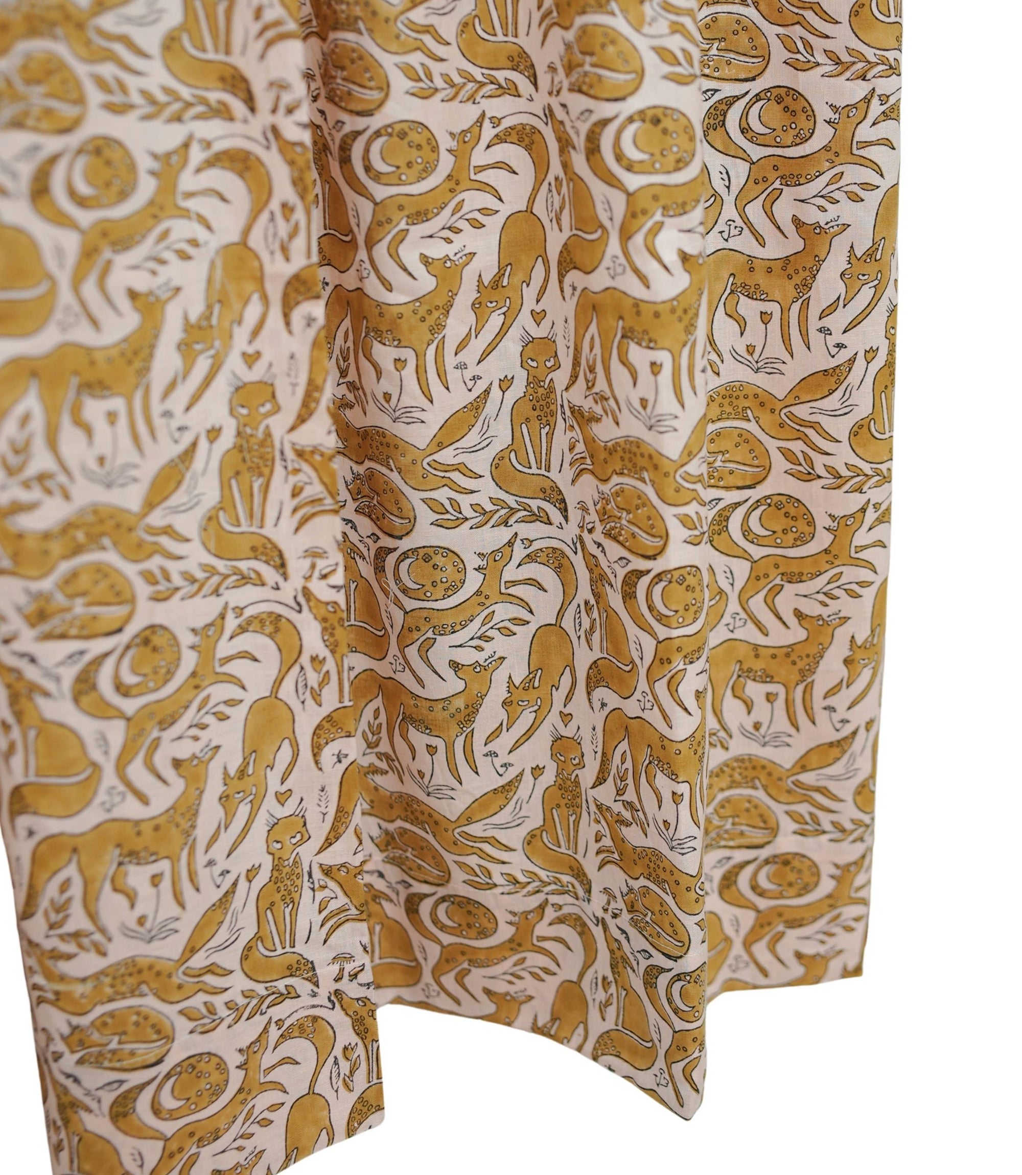 Block Print Boho Geharawan Brown Floral Linen Curtains 