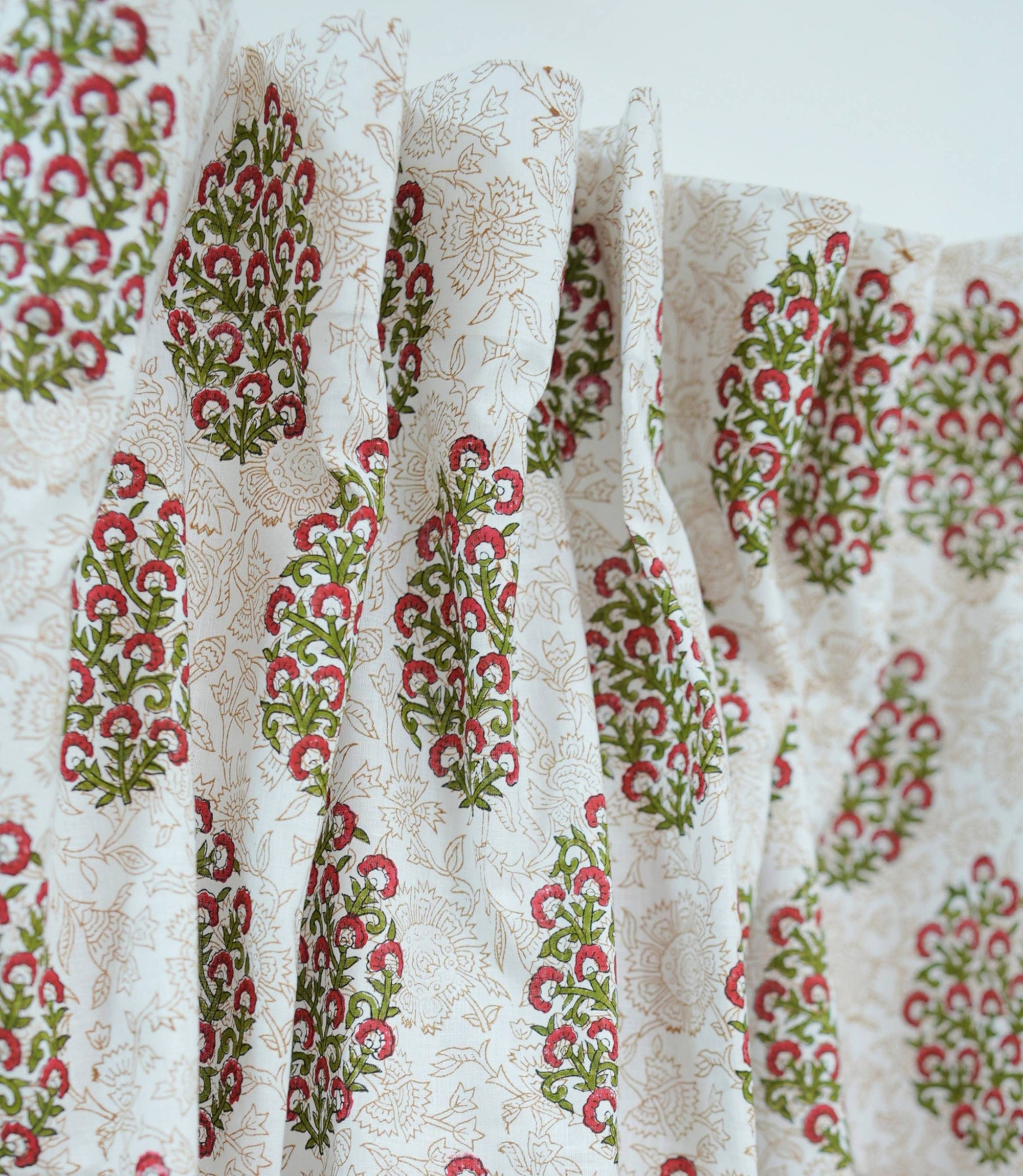 Guldasta Pink Floral Indian Block Print Linen Curtains 