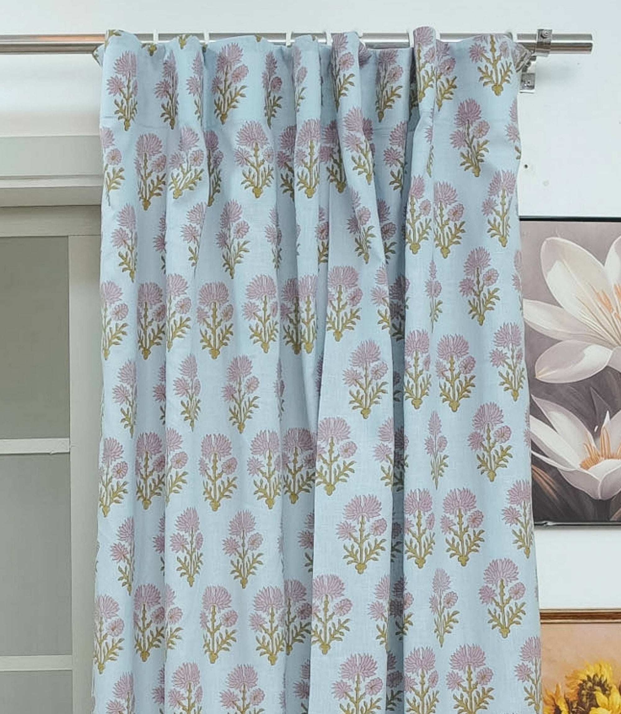 Handmade Purple Floral Viscose Linen Window Curtains - Juhi