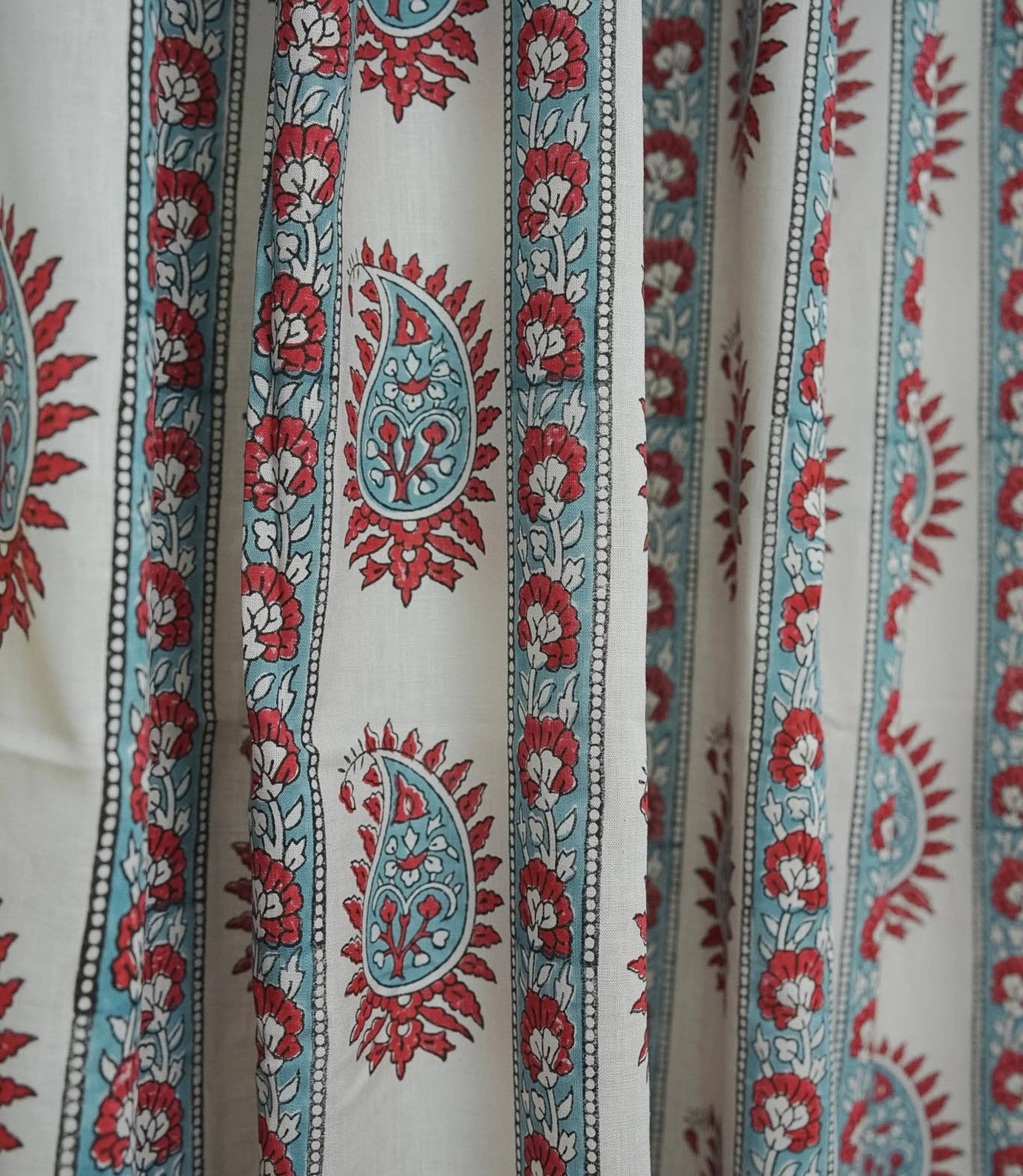 Handmade Red Floral Boho Viscose Linen Curtains - Lakshita