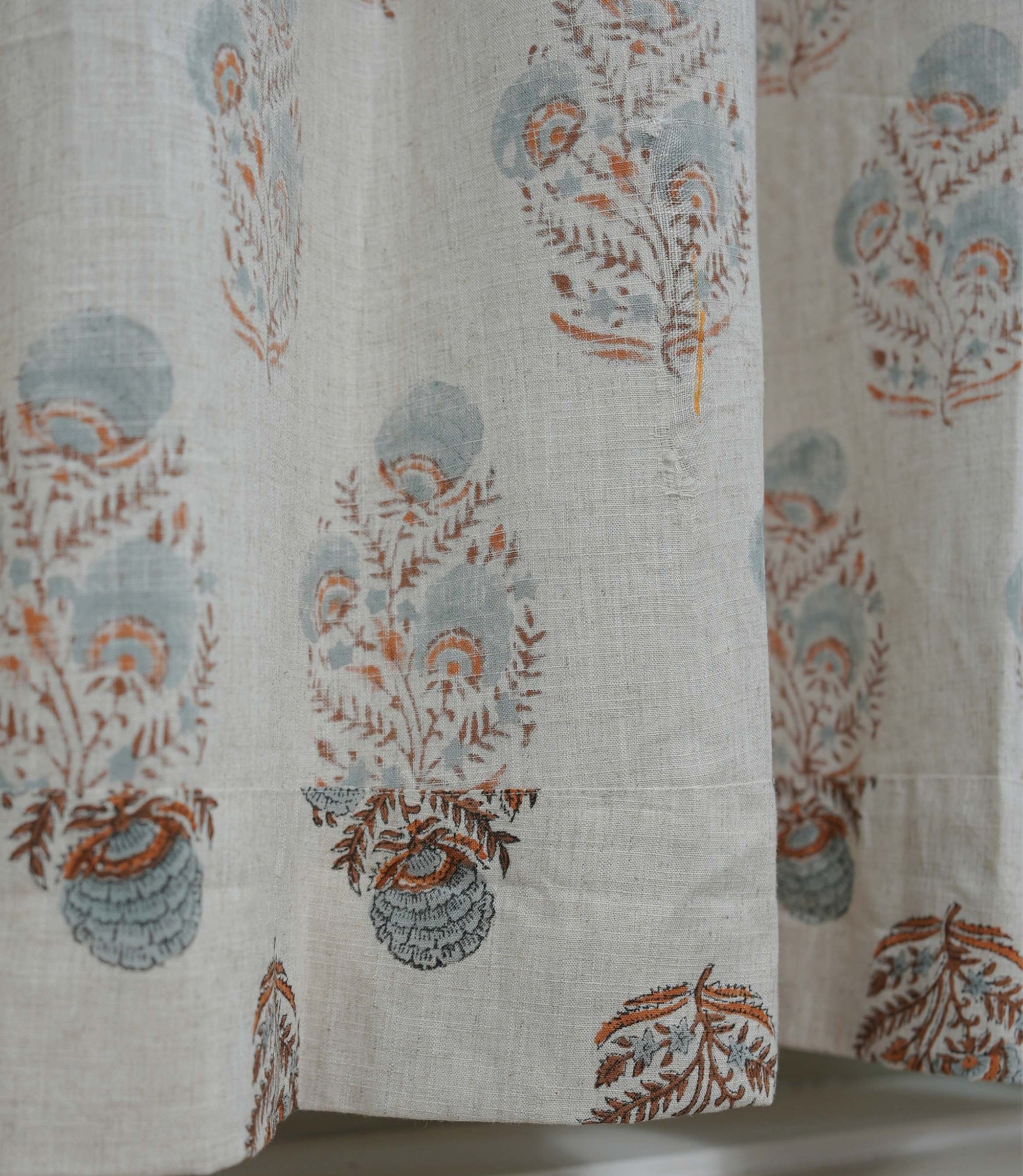 Handmade Linen Gray Brown Pleated Curtains - Mohini