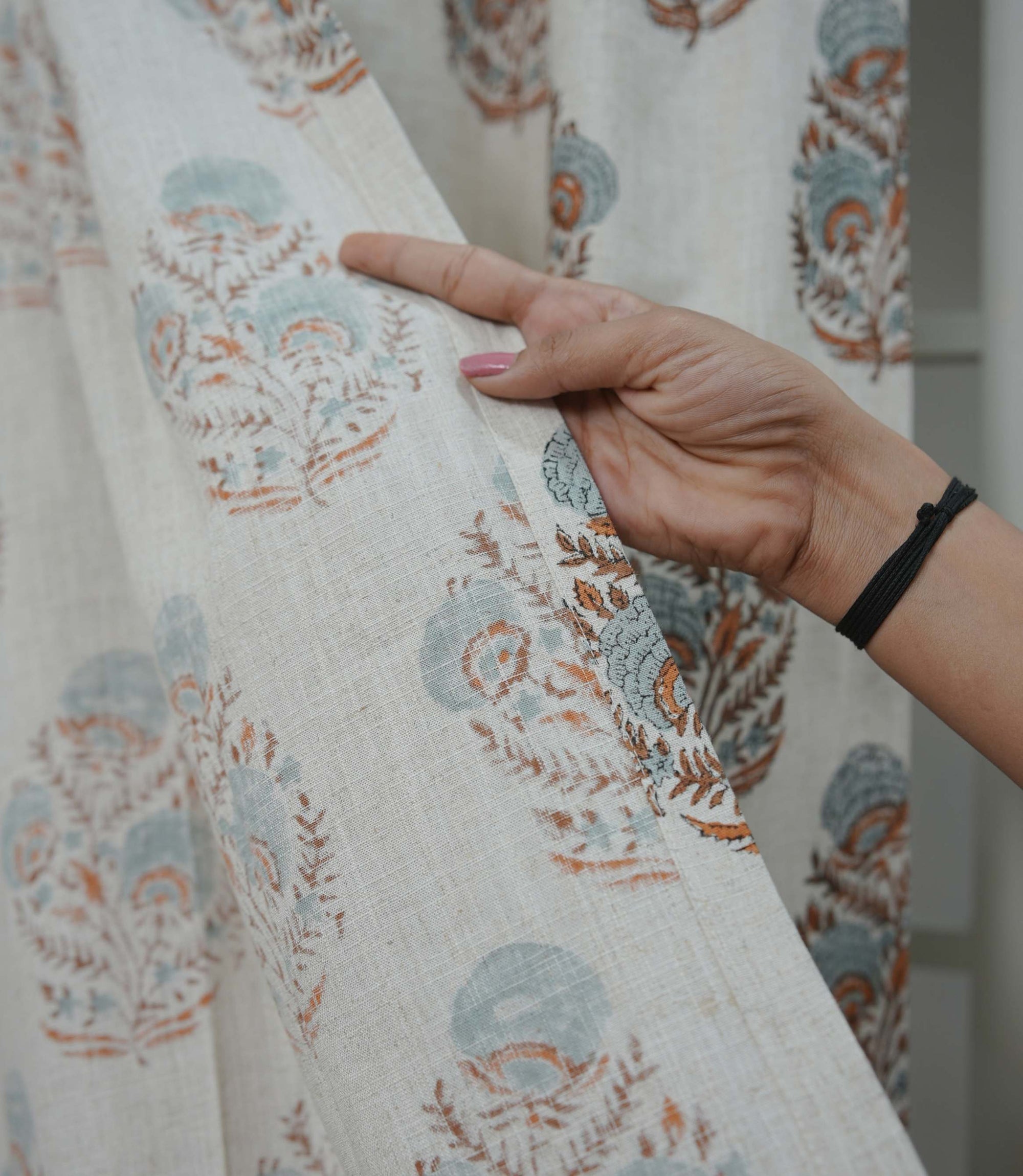 Handmade Linen Gray Brown Pleated Curtains - Mohini