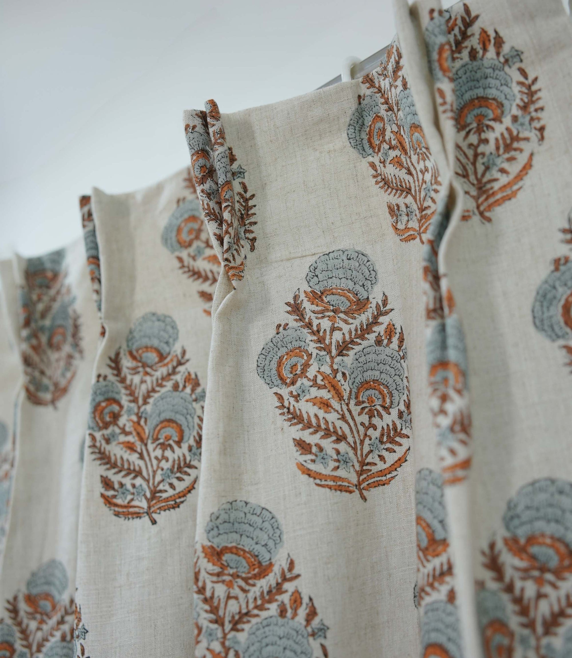 Handmade Linen Gray Brown Pleated Curtains - Mohini
