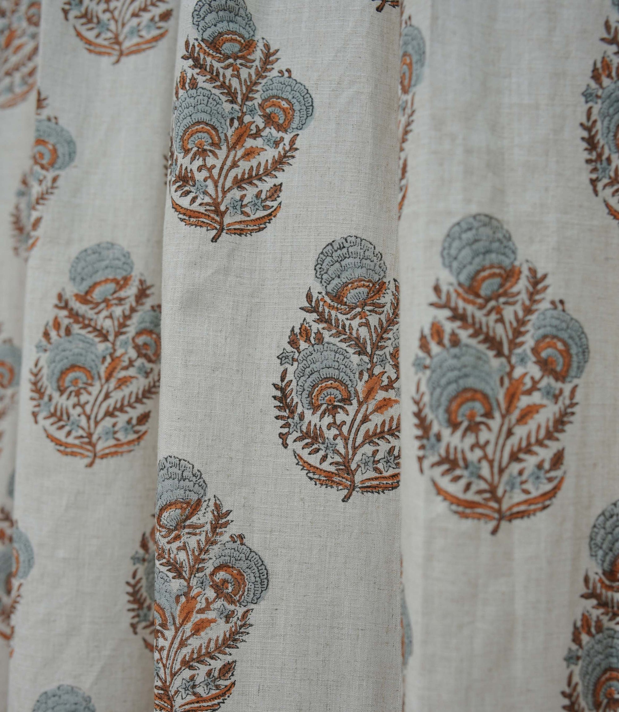 Handmade Linen Gray Brown Pleated Curtains - Mohini