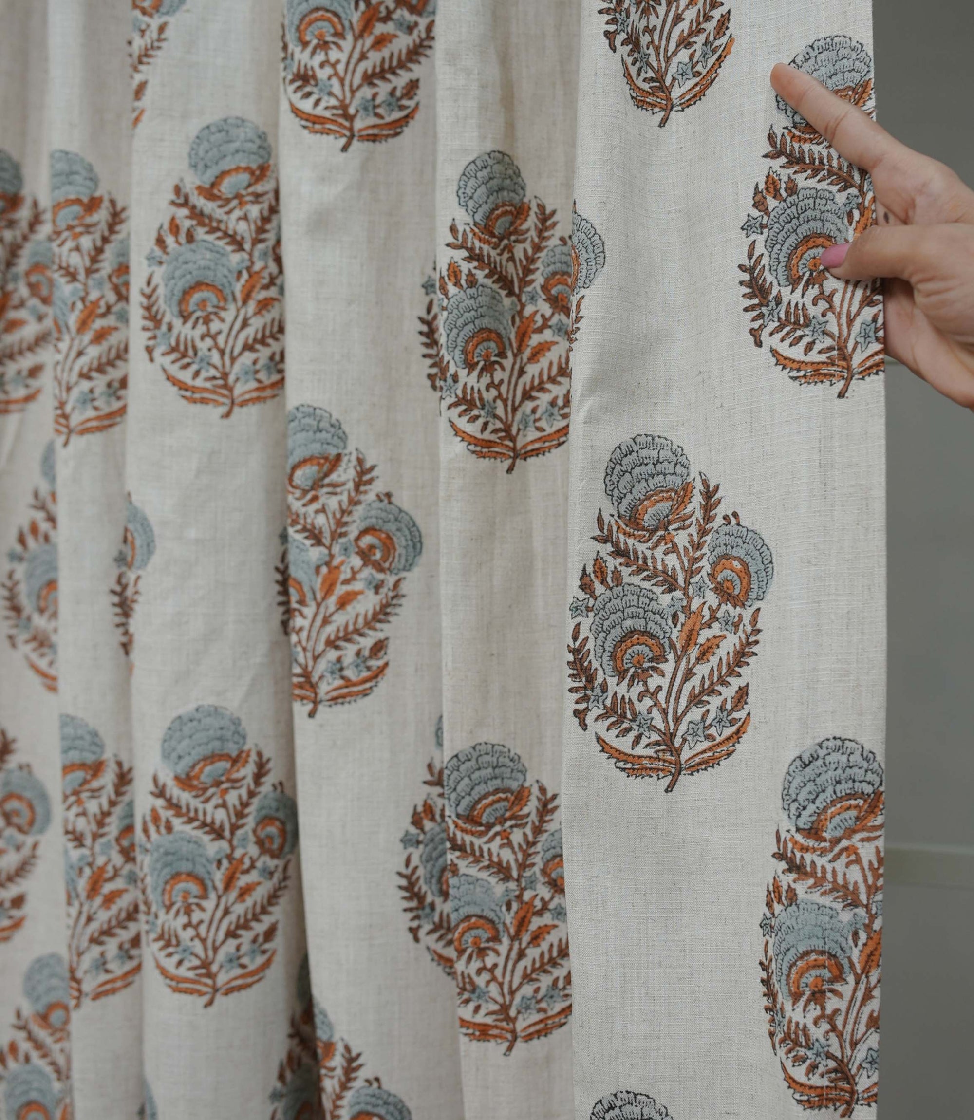 Handmade Linen Gray Brown Pleated Curtains - Mohini