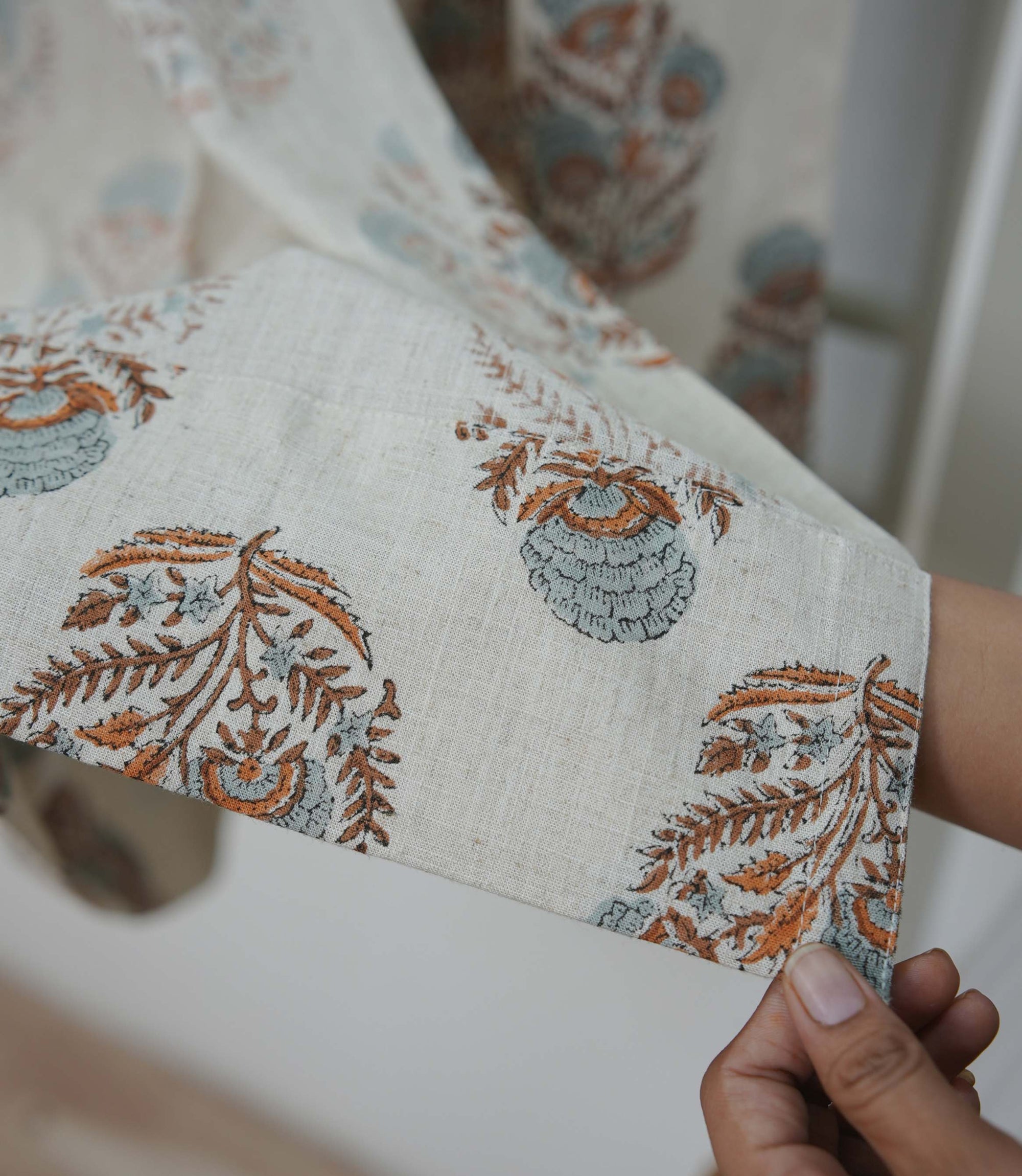 Handmade Linen Gray Brown Pleated Curtains - Mohini