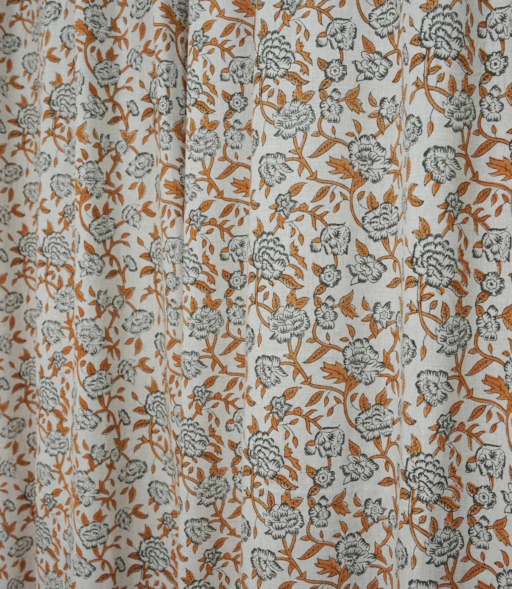 Yellow Green Floral Linen Block Print Curtain Rod Pocket Mrignayani
