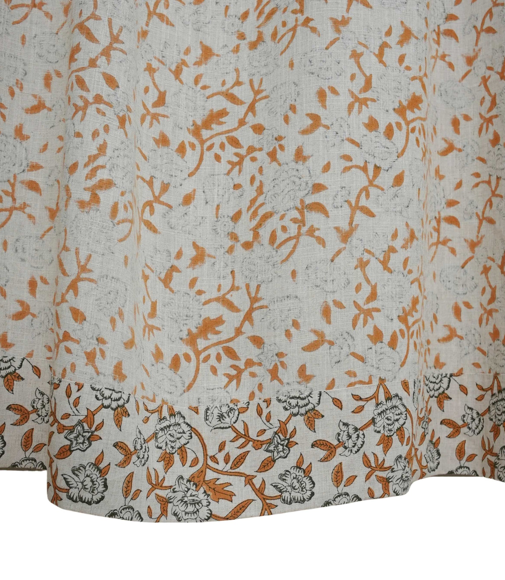 Yellow Green Floral Linen Block Print Curtain Rod Pocket Mrignayani