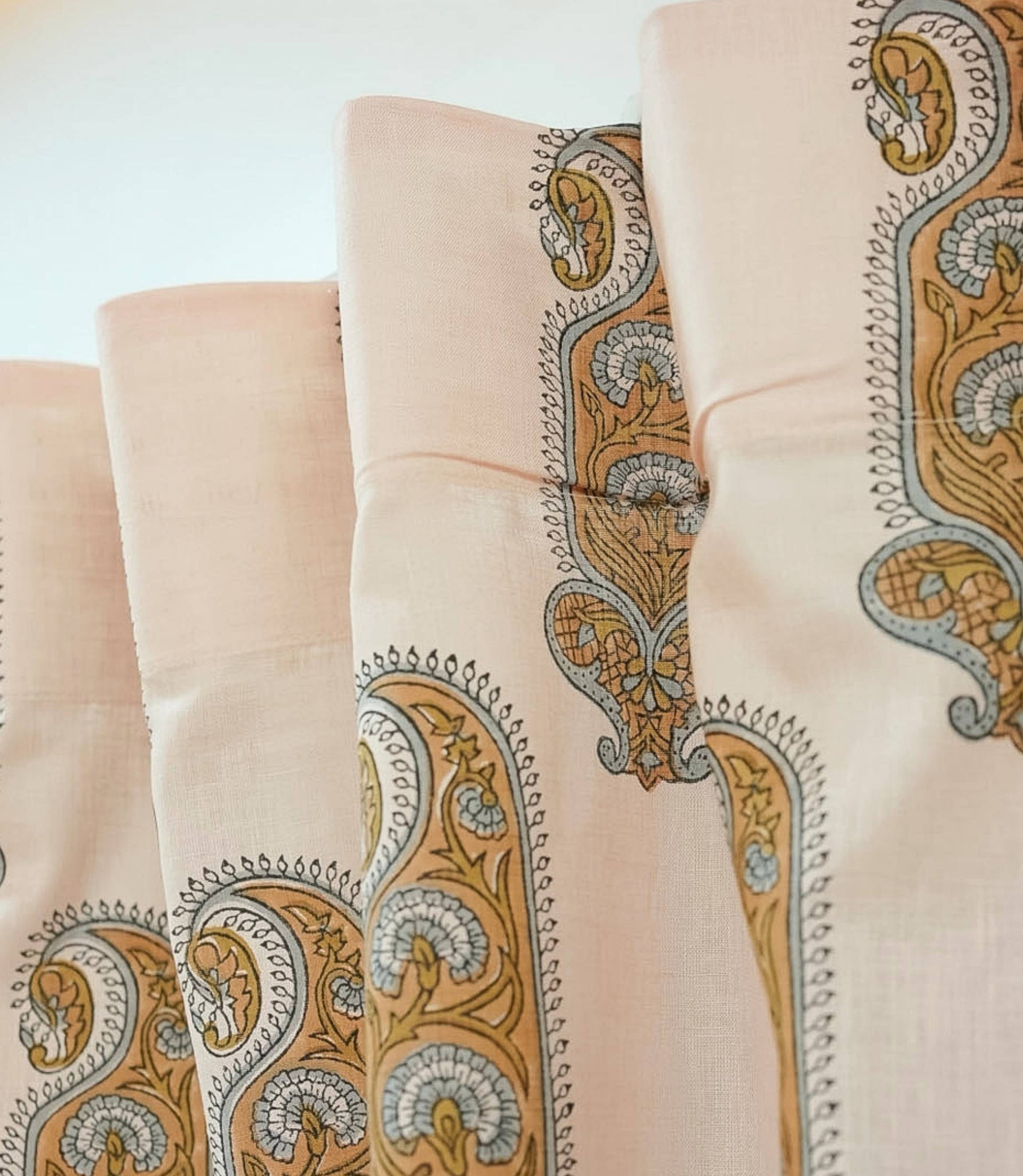 Indian Print Brown Floral Viscose Linen Bedroom Curtains - Namokar