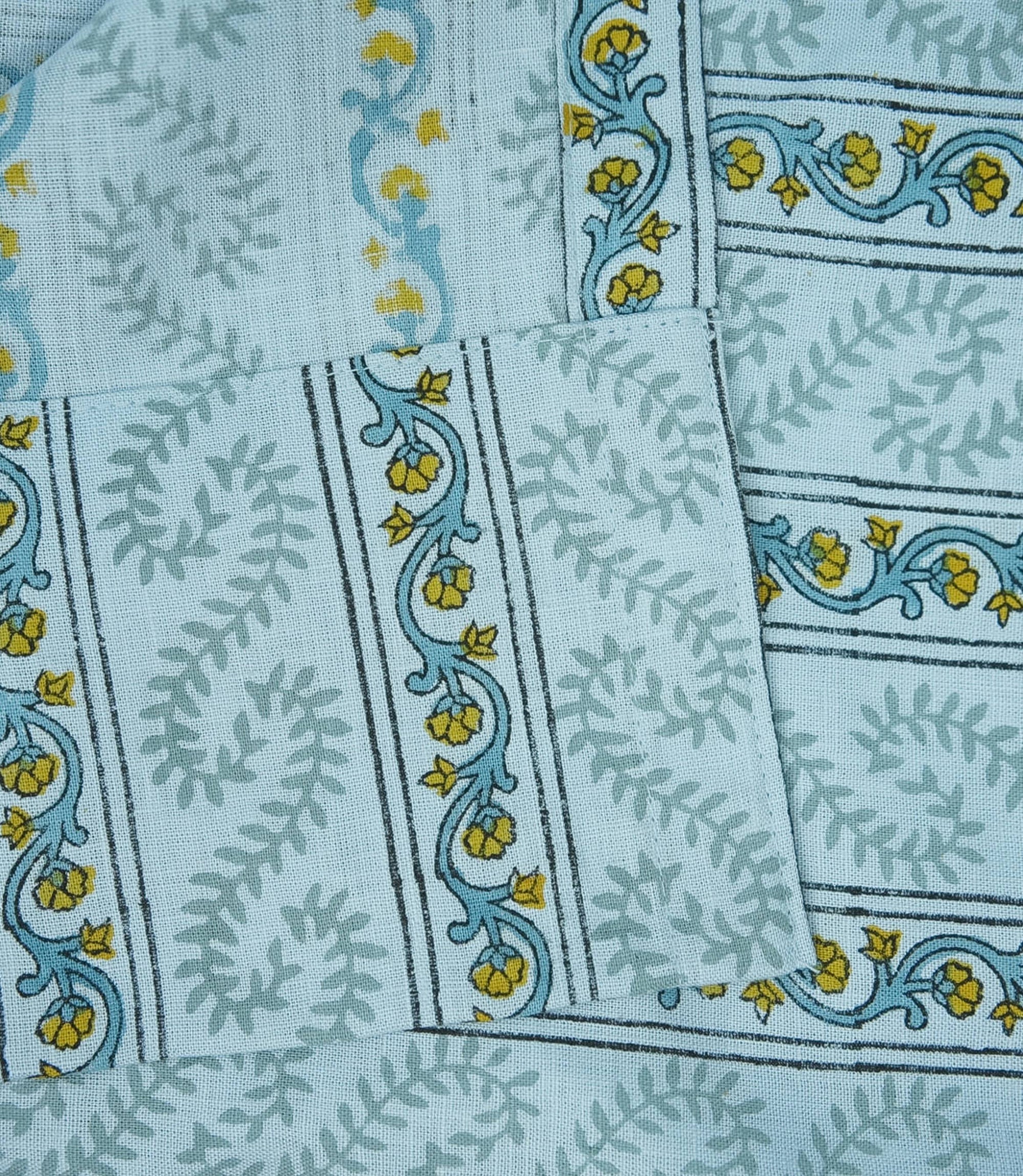 Indian Artisanal Block Print Blue Floral Linen Boho Curtains - Nargis