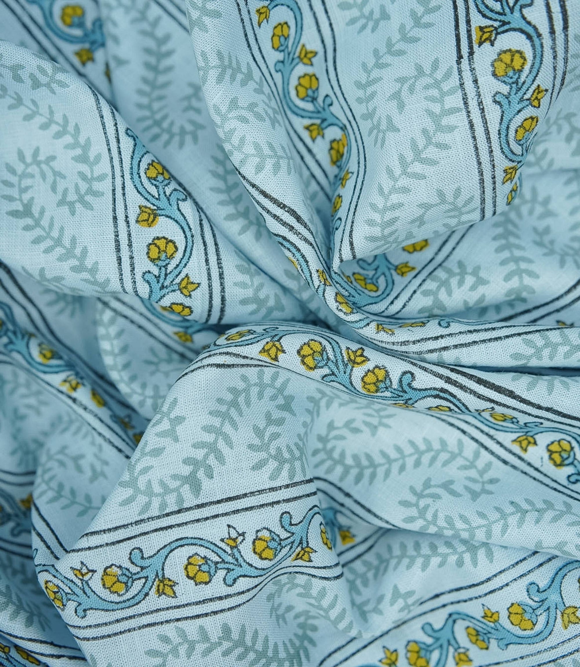 Indian Artisanal Block Print Blue Floral Linen Boho Curtains - Nargis