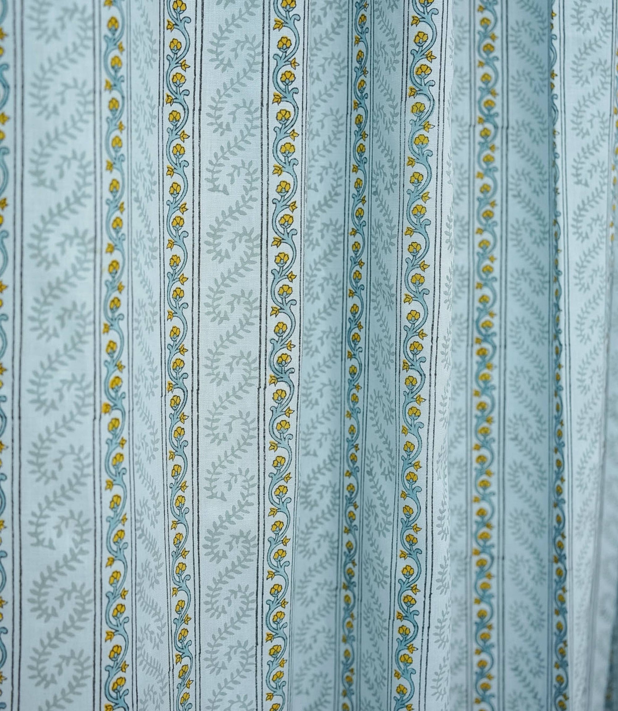 Indian Artisanal Block Print Blue Floral Linen Boho Curtains - Nargis