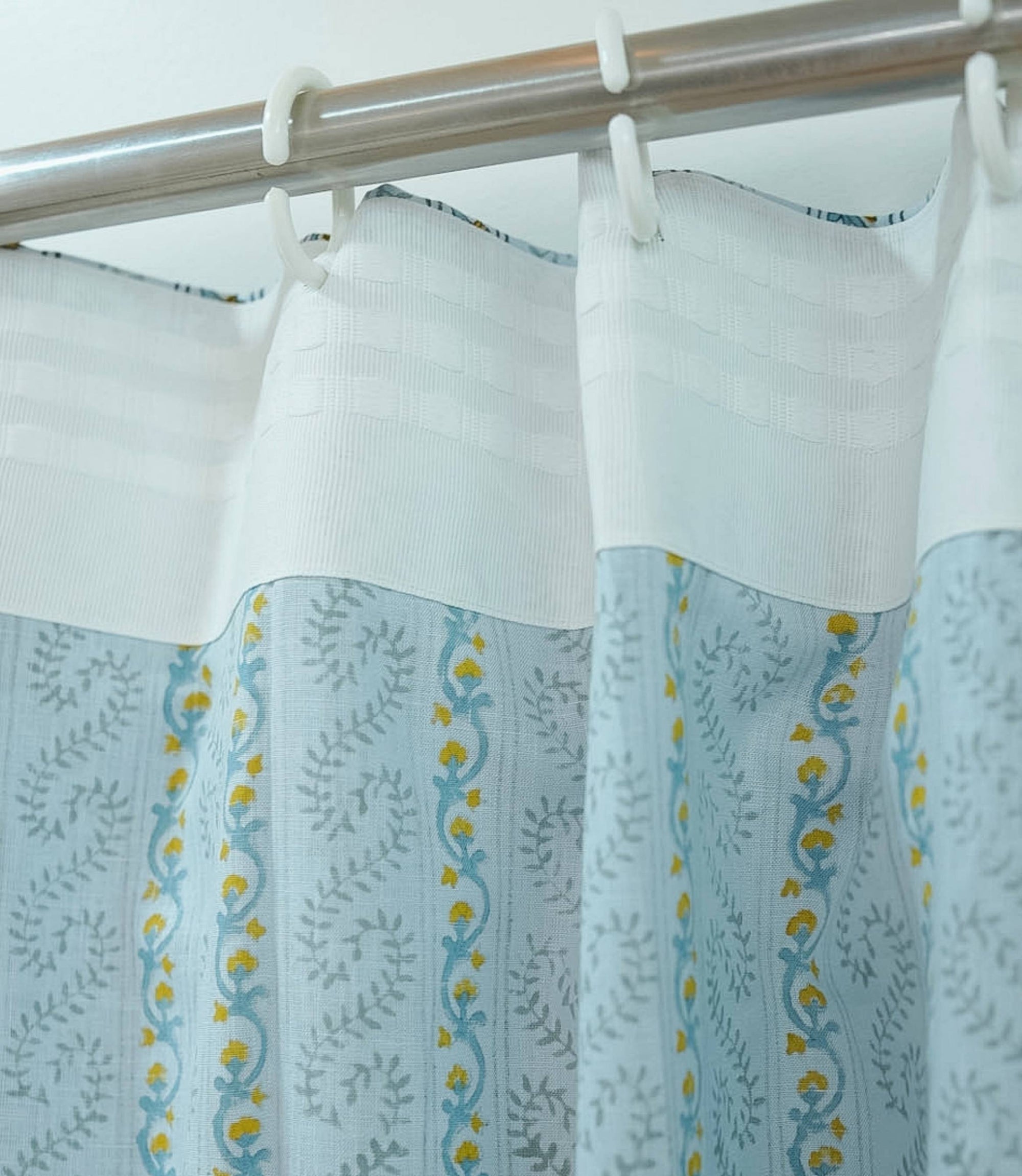 Indian Artisanal Block Print Blue Floral Linen Boho Curtains - Nargis