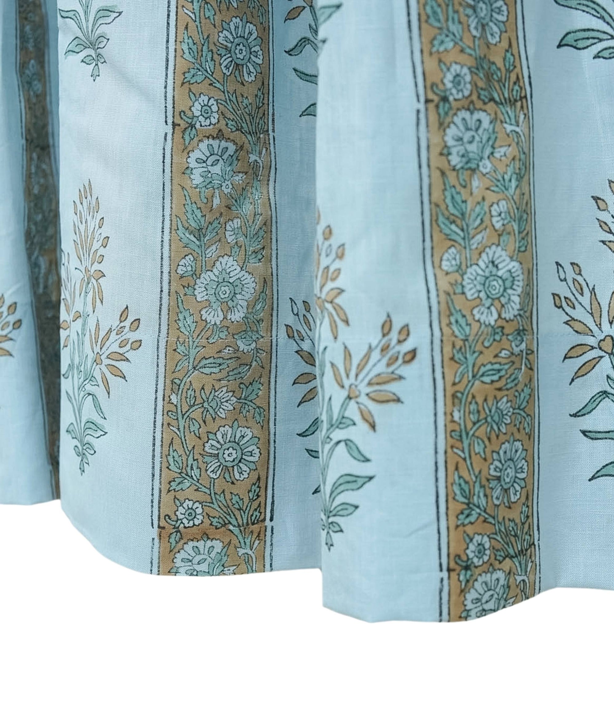 Black Floral Indian Block Print Linen Curtains - Noor