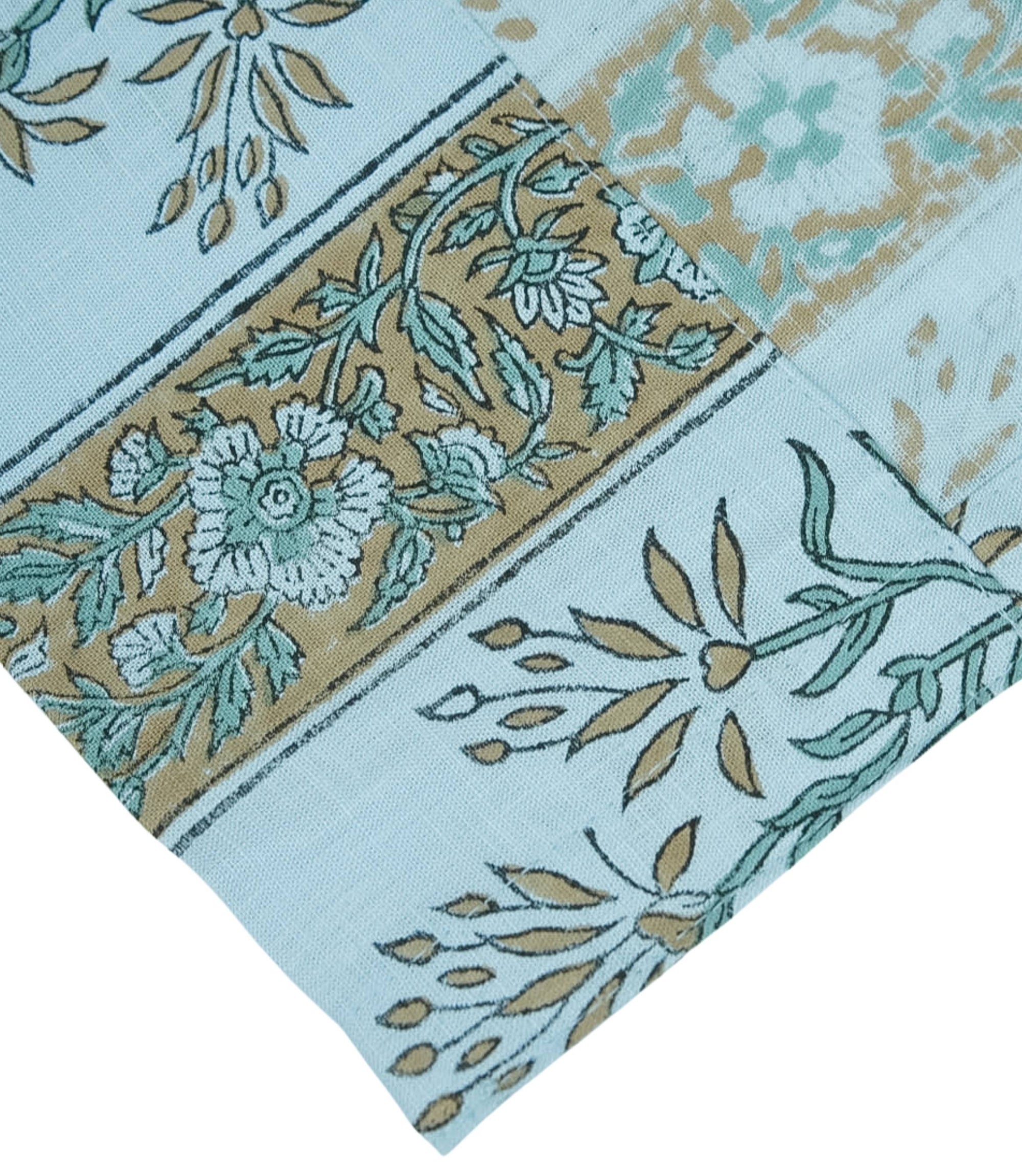 Black Floral Indian Block Print Linen Curtains - Noor