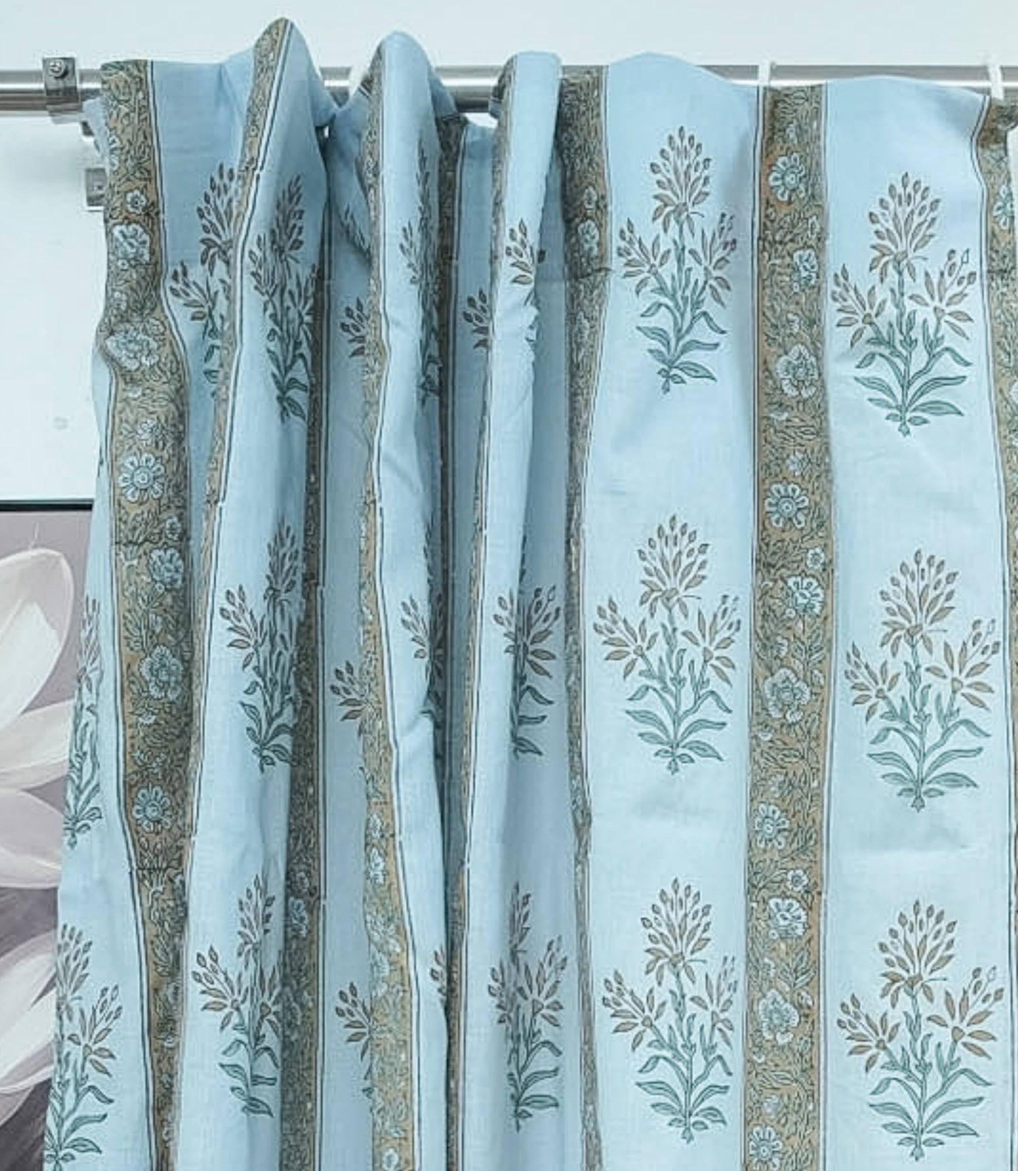 Black Floral Indian Block Print Linen Curtains - Noor