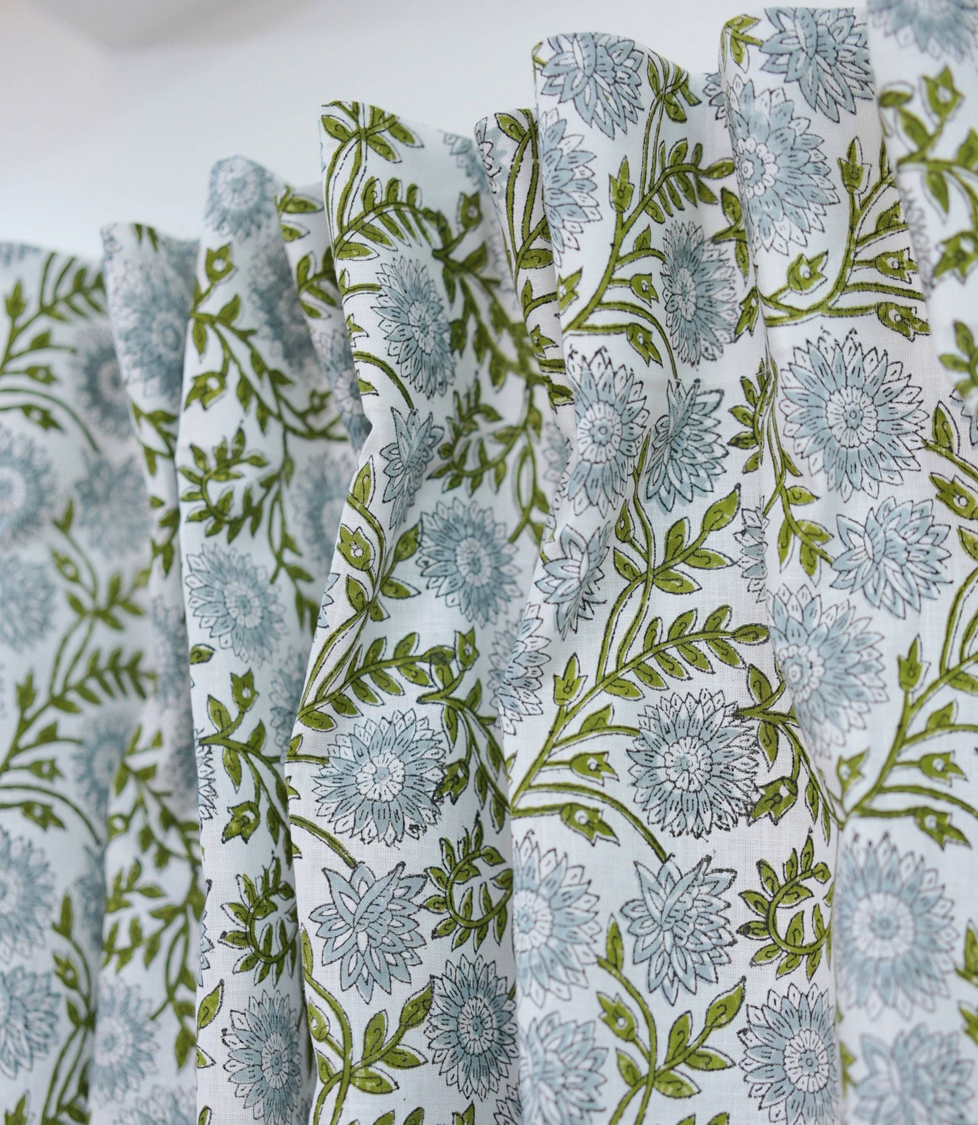 Handmade Blue Floral Rajat Linen Decorative Curtains