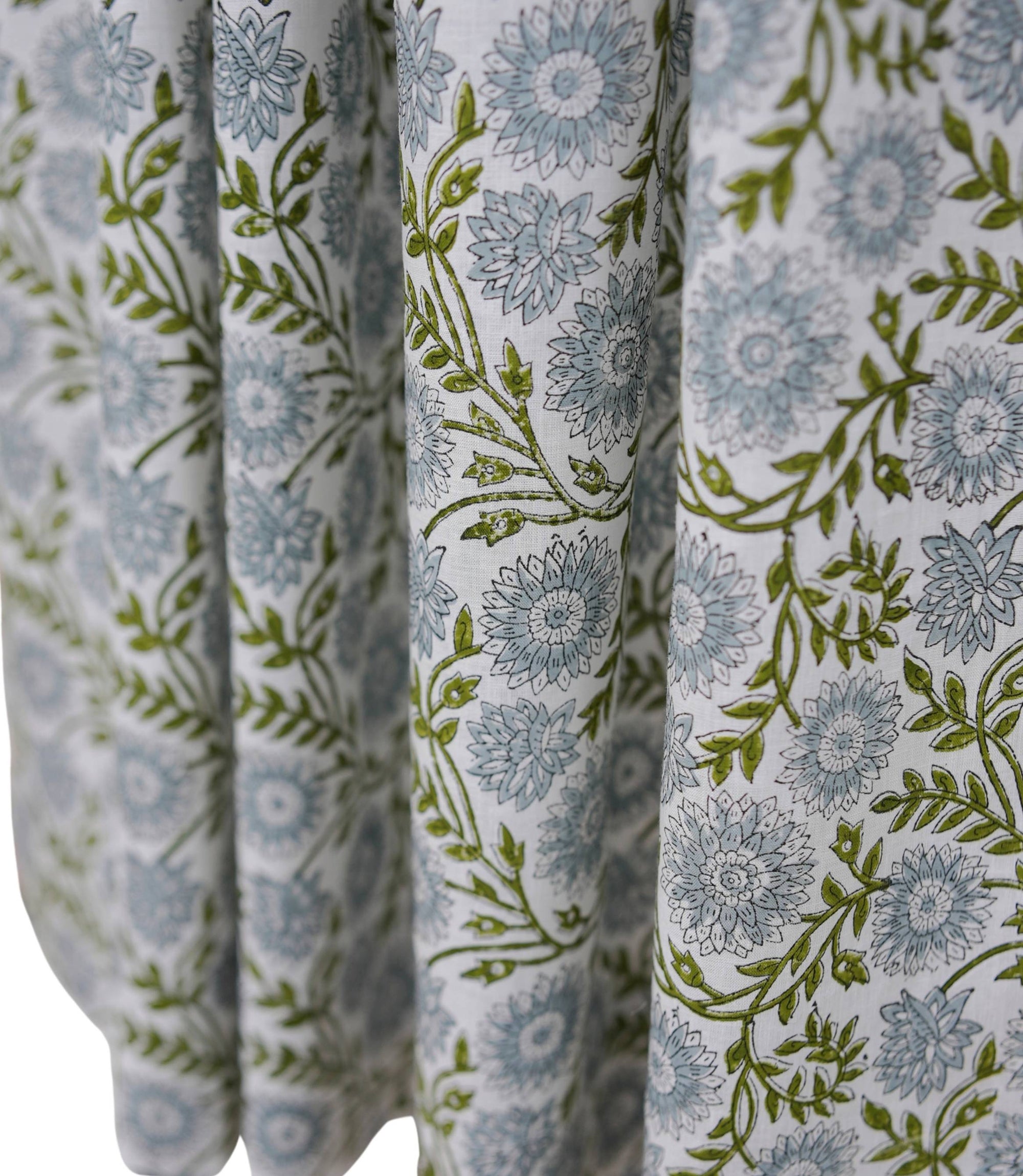 Handmade Blue Floral Rajat Linen Decorative Curtains