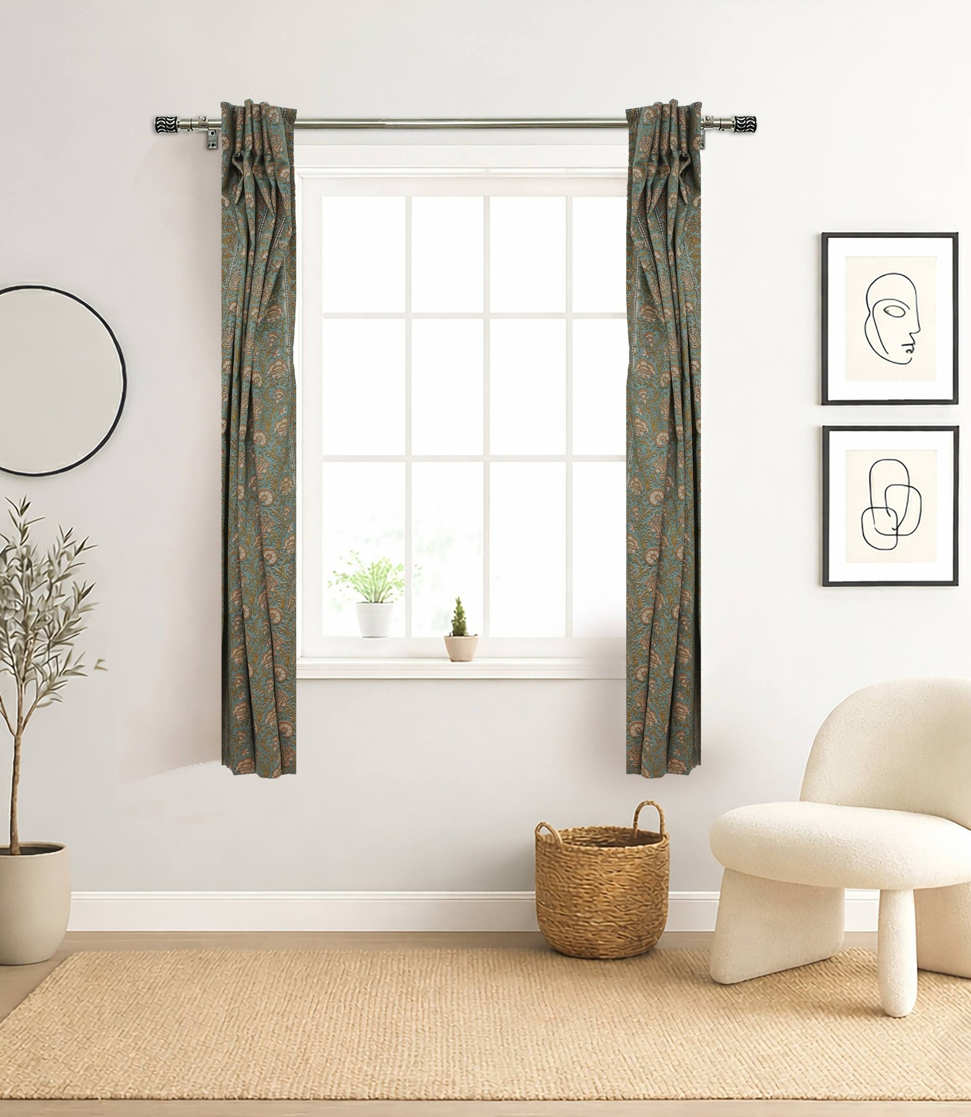 Handmade Viscose Linen Brown Floral Curtains - Sonakshi