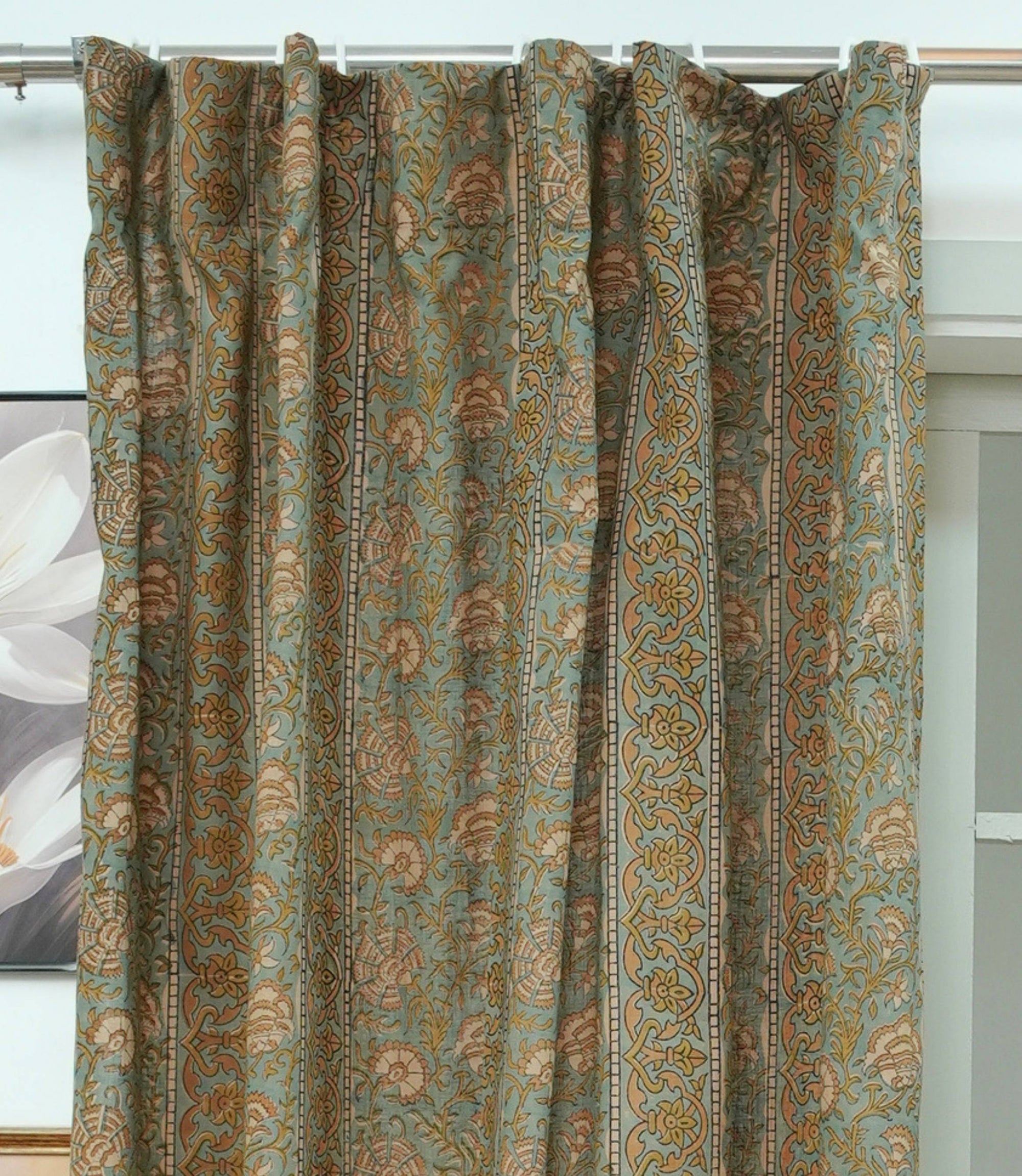 Handmade Viscose Linen Brown Floral Curtains - Sonakshi