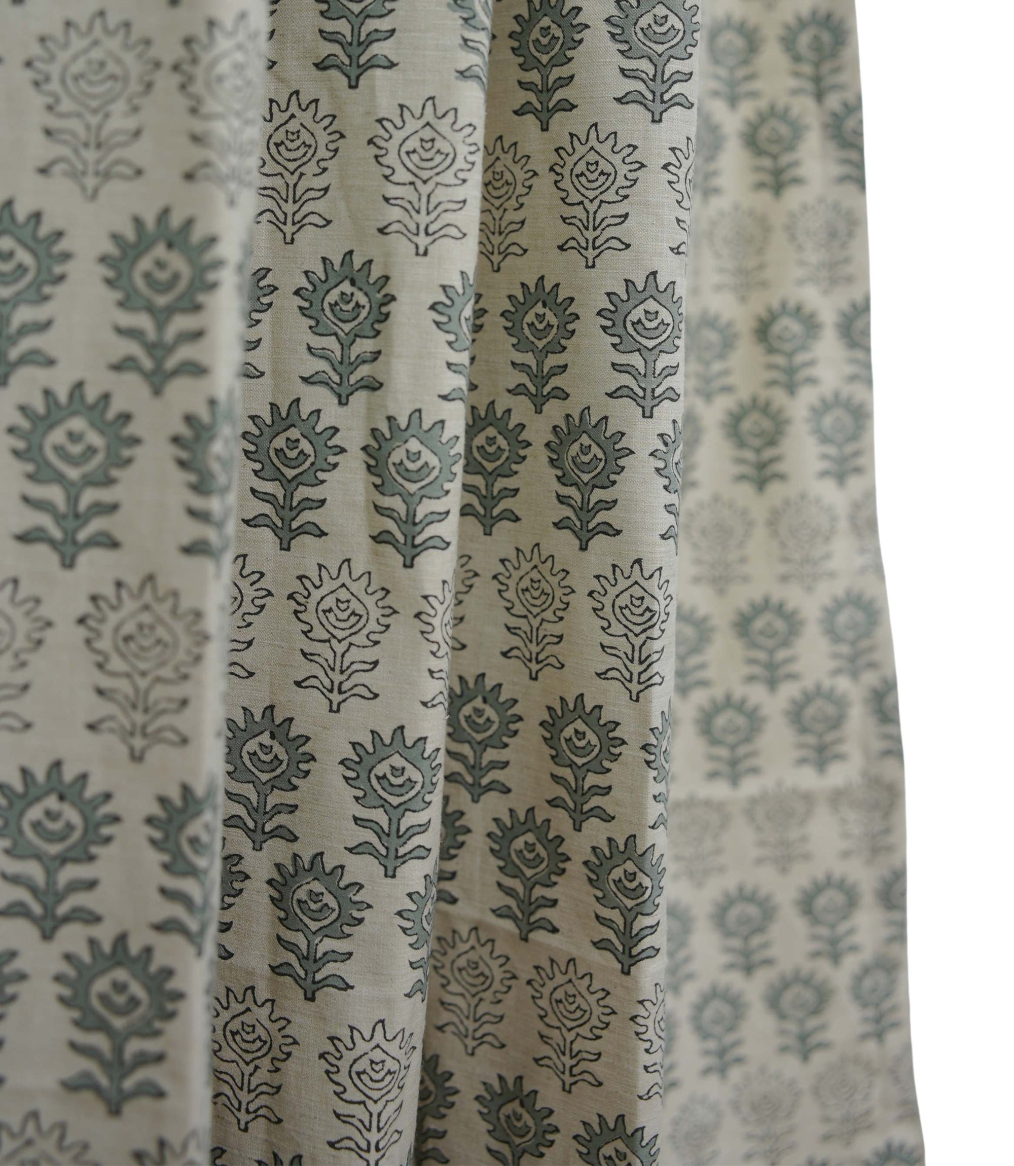 Handmade Linen Surajmuki Gray Floral Pleated Curtains