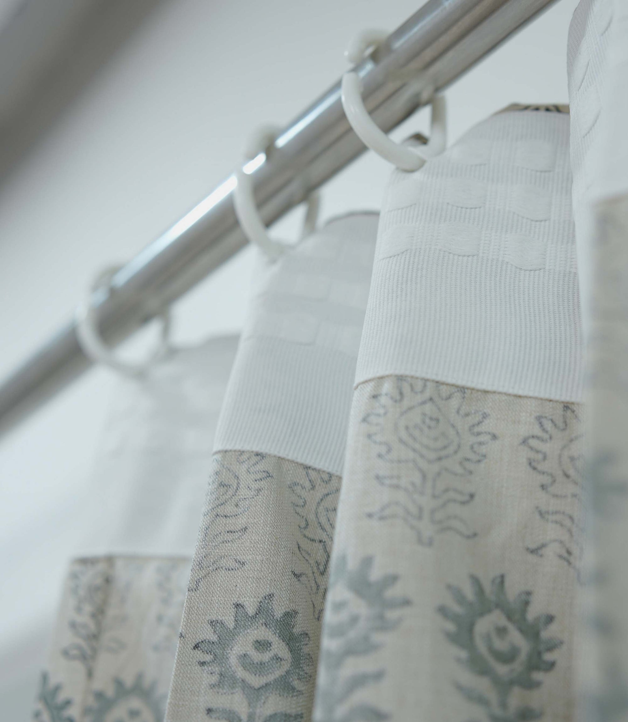 Handmade Linen Surajmuki Gray Floral Pleated Curtains