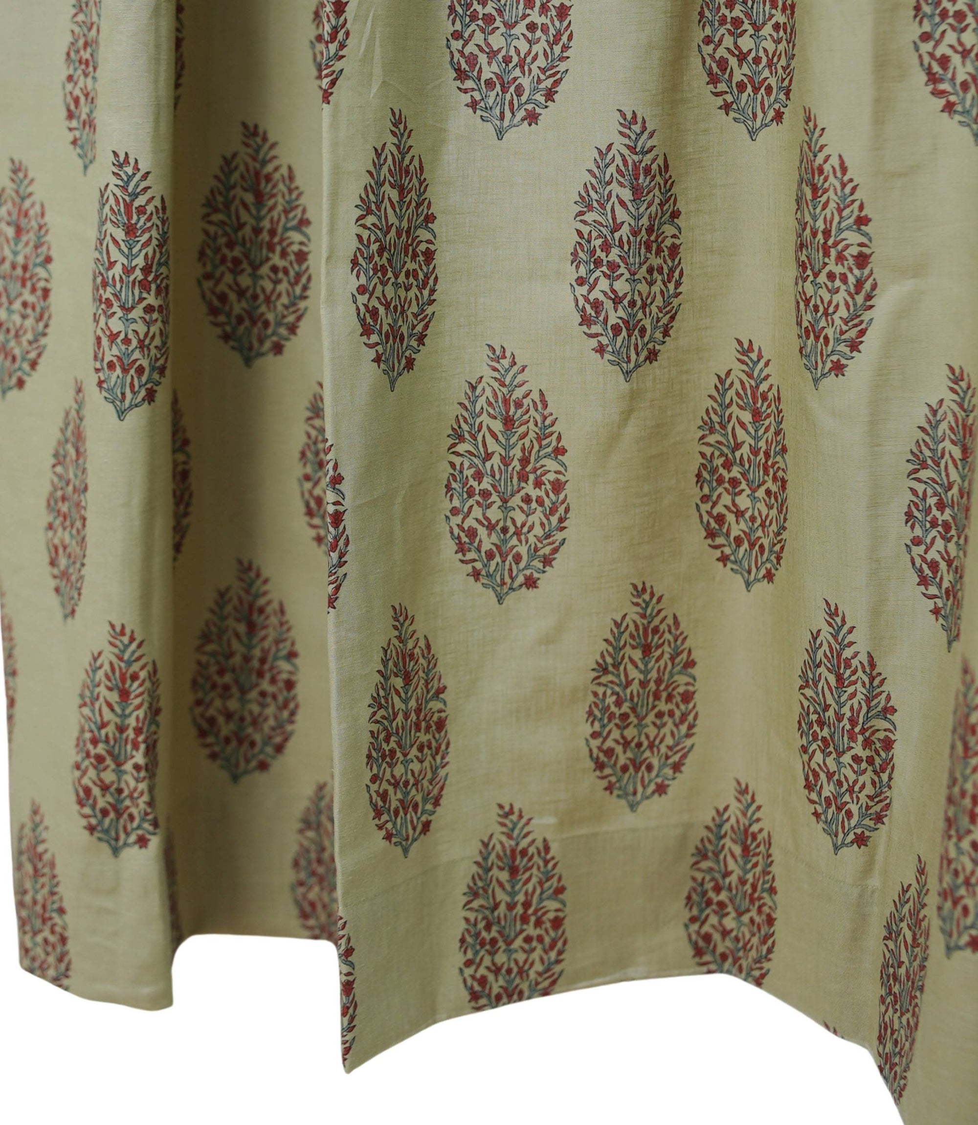 Handmade Vatika Red Floral Block Print Viscose Linen Curtains