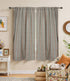 Peach Grey Floral Linen Block Print Curtain Rod Pocket - Jhroka