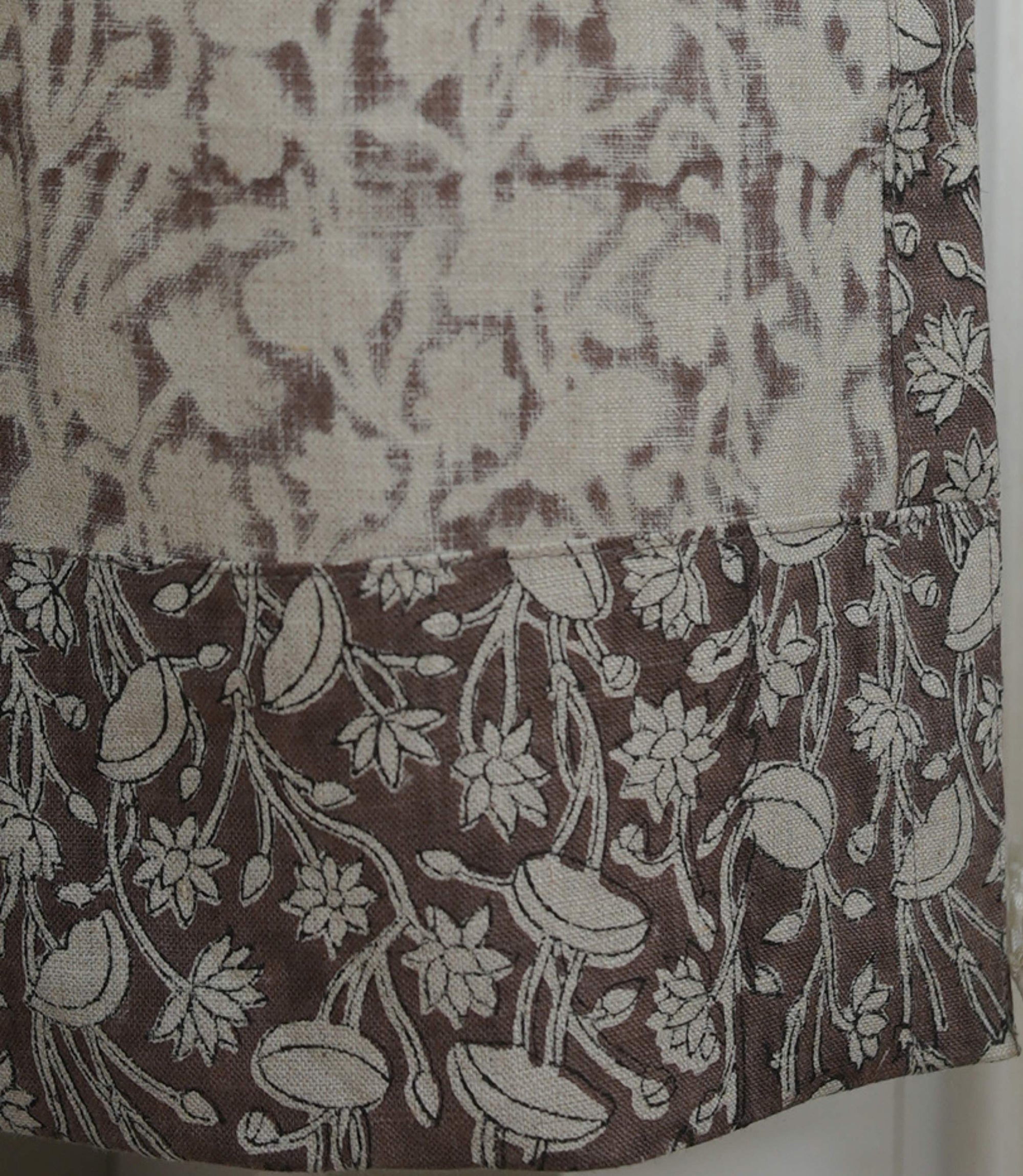 Vintage Brown Floral Linen Block Print Curtains Rod Pocket Pishta