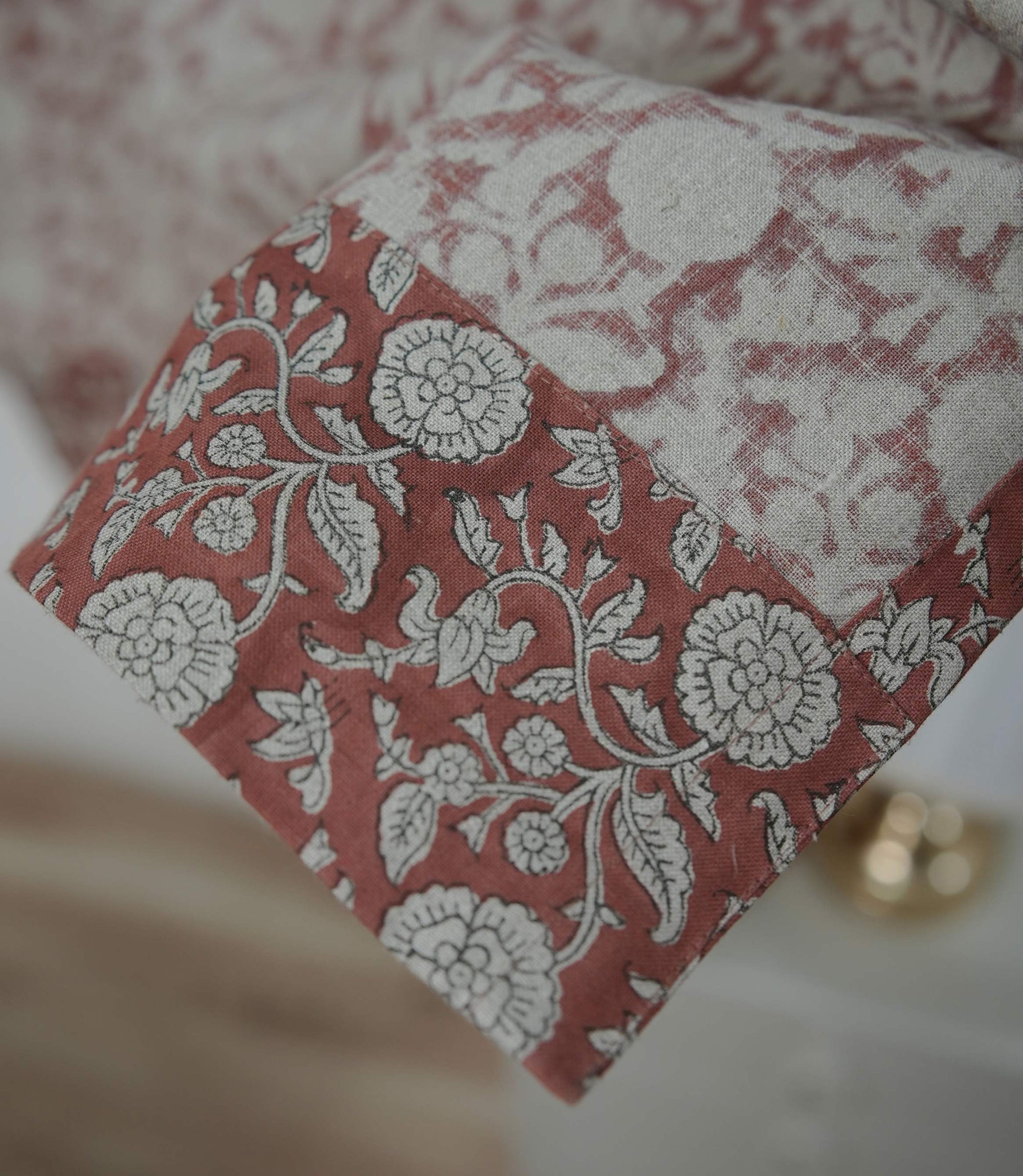 Boho Red Floral Linen Block Print Rod Pocket Curtain – Shillong