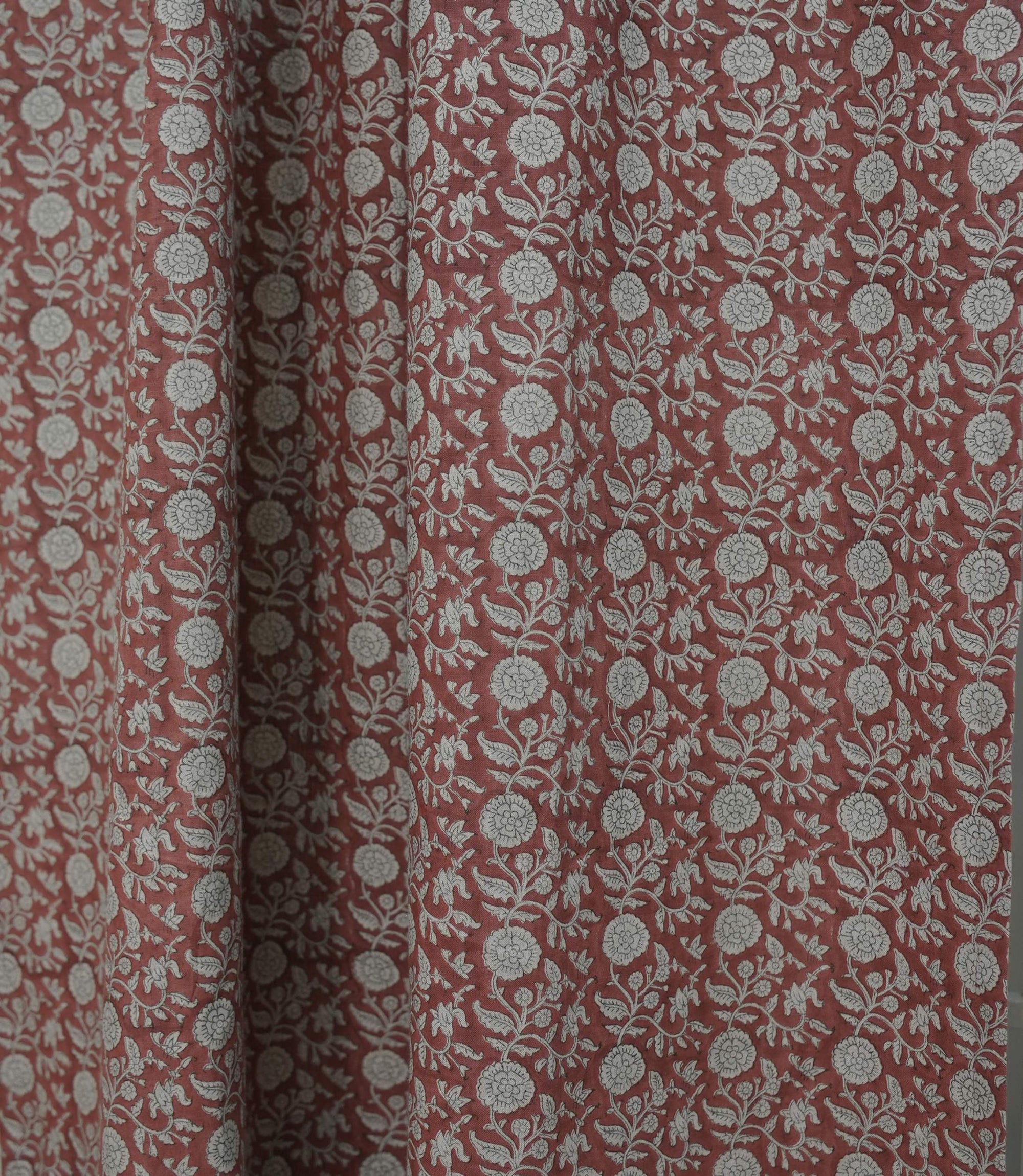 Boho Red Floral Linen Block Print Rod Pocket Curtain – Shillong