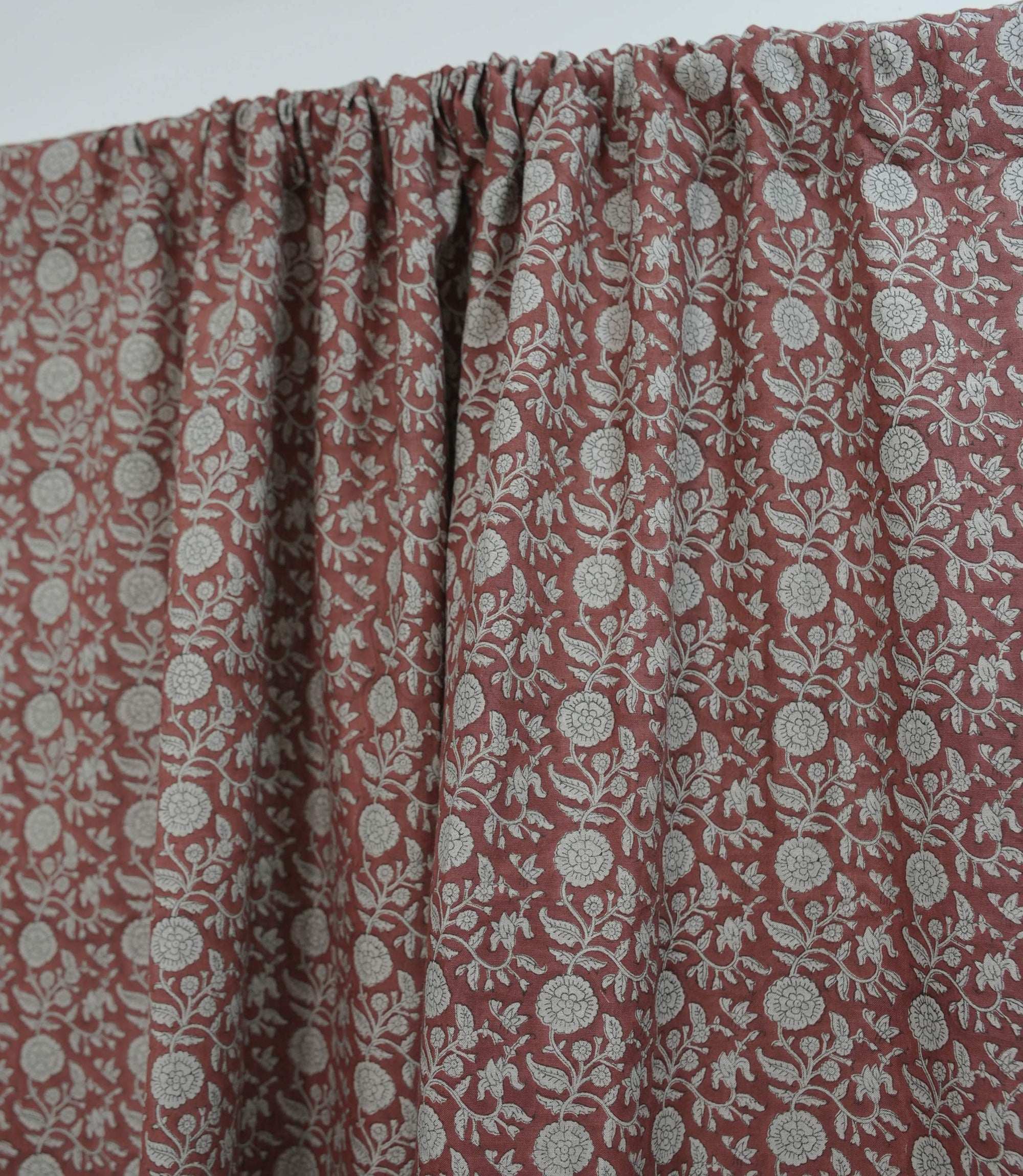 Boho Red Floral Linen Block Print Rod Pocket Curtain – Shillong