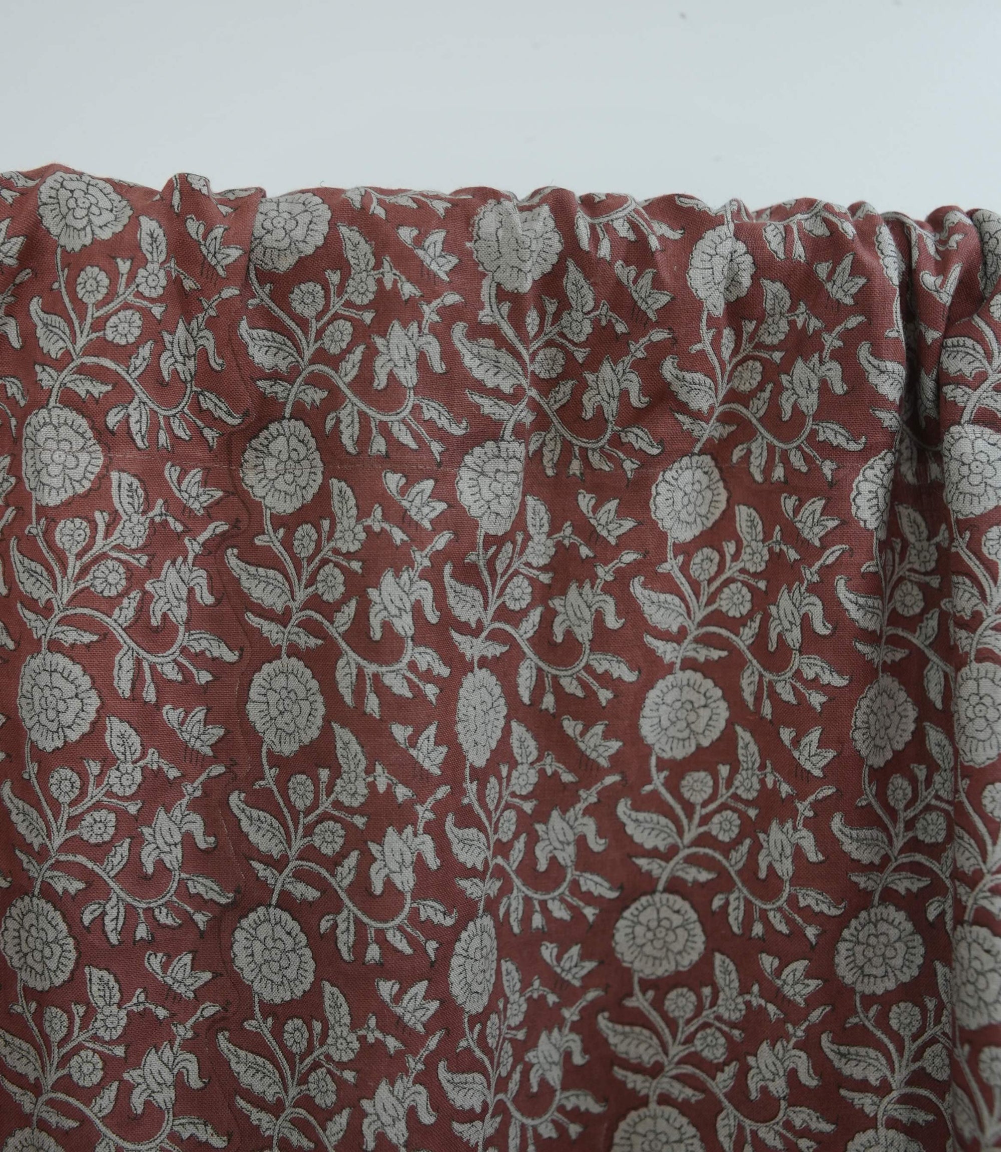 Boho Red Floral Linen Block Print Rod Pocket Curtain – Shillong