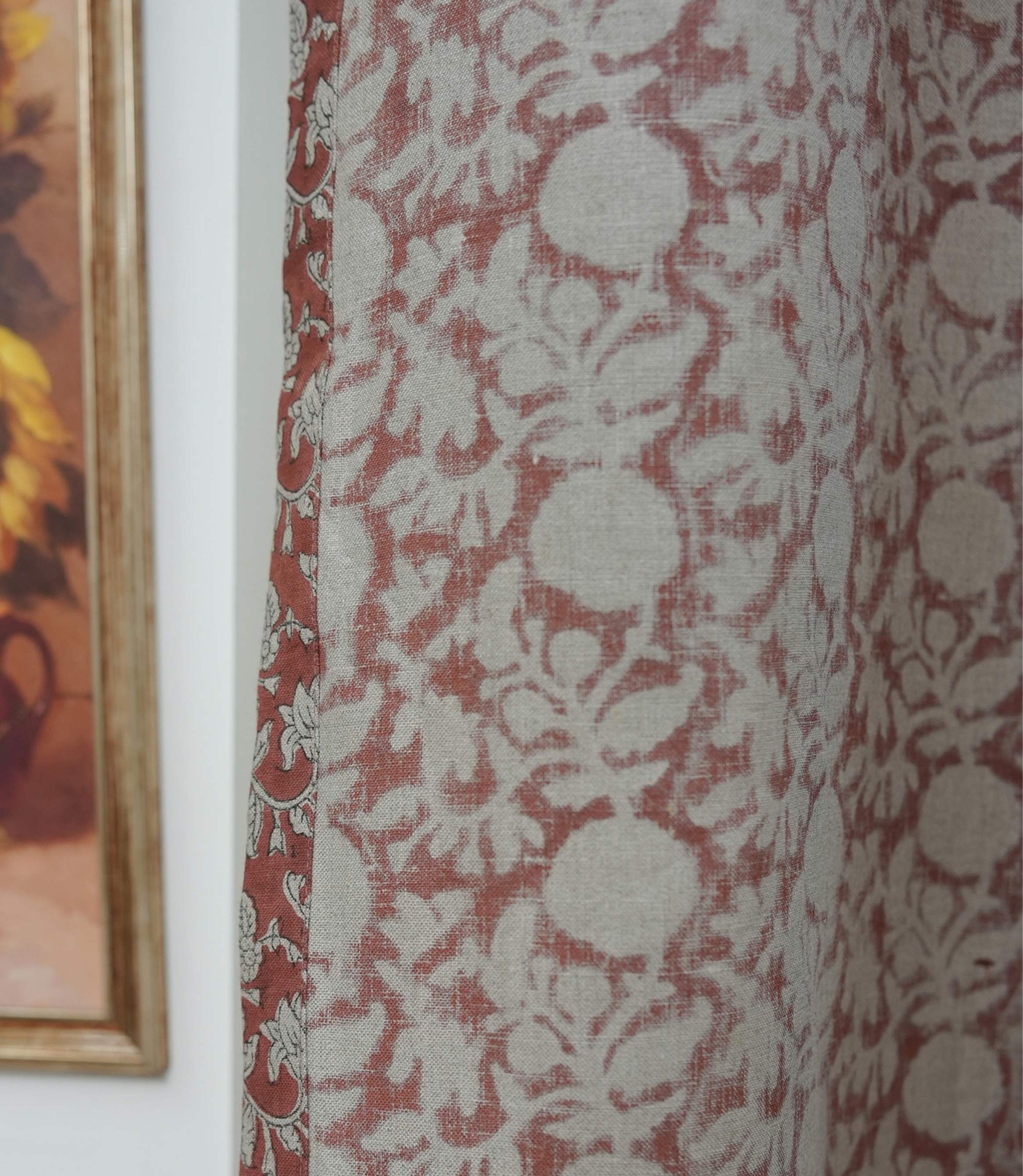 Boho Red Floral Linen Block Print Rod Pocket Curtain – Shillong
