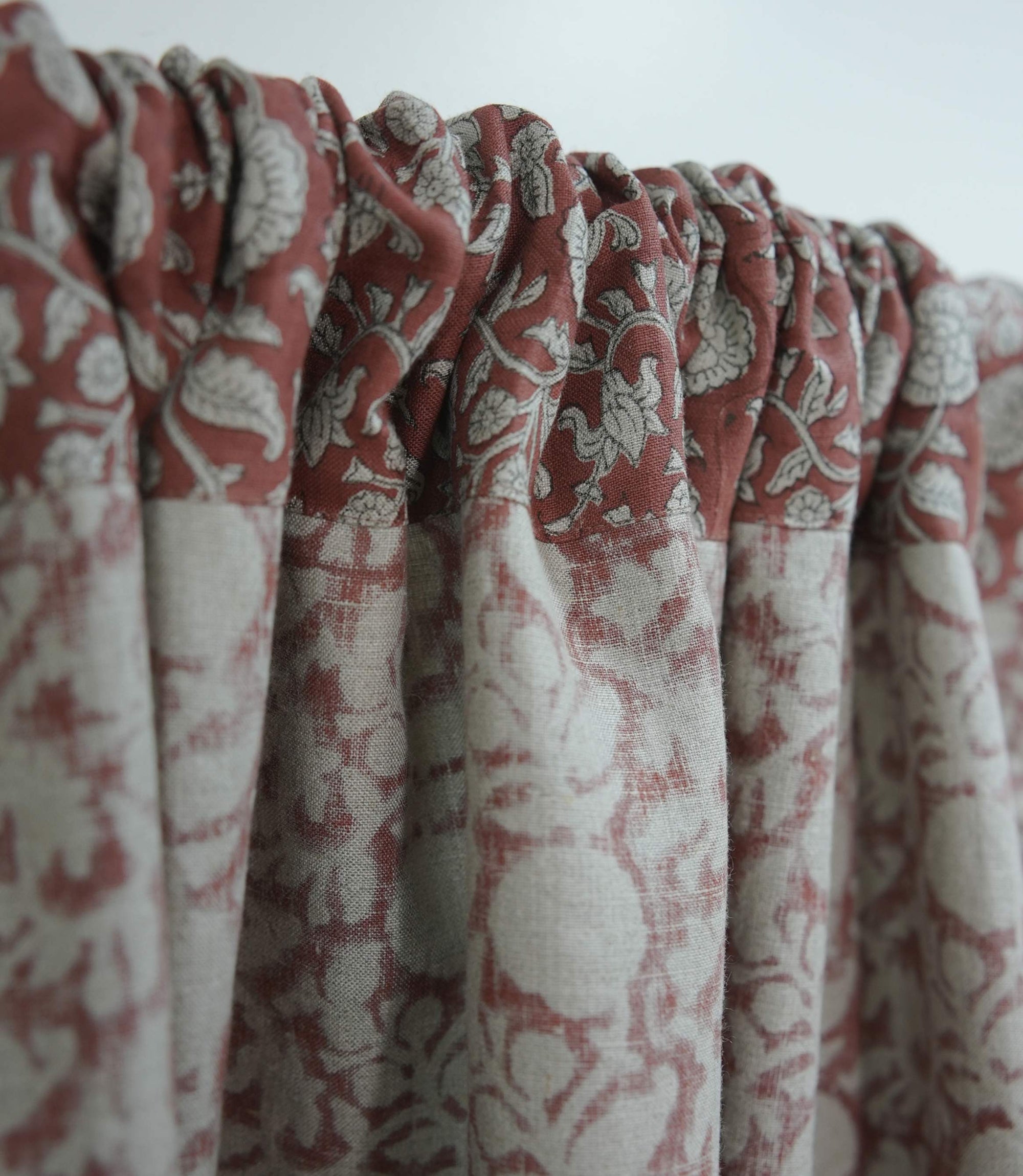 Boho Red Floral Linen Block Print Rod Pocket Curtain – Shillong