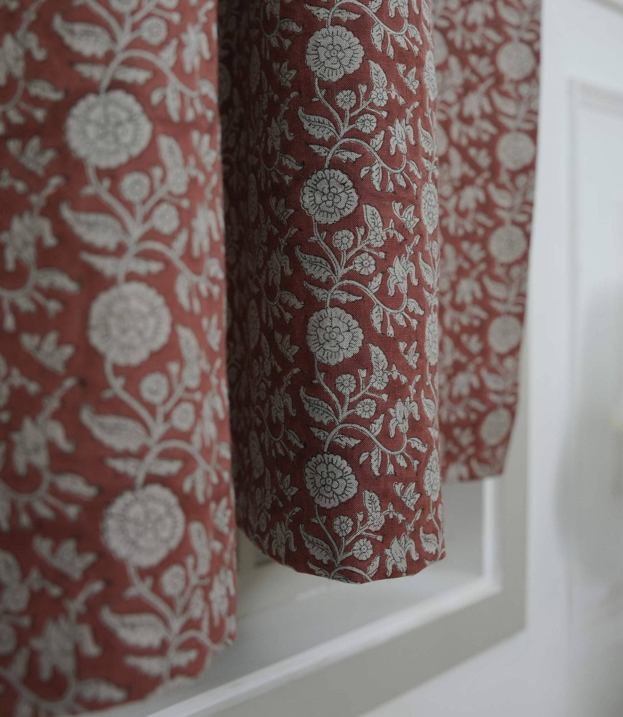 Boho Red Floral Linen Block Print Rod Pocket Curtain – Shillong