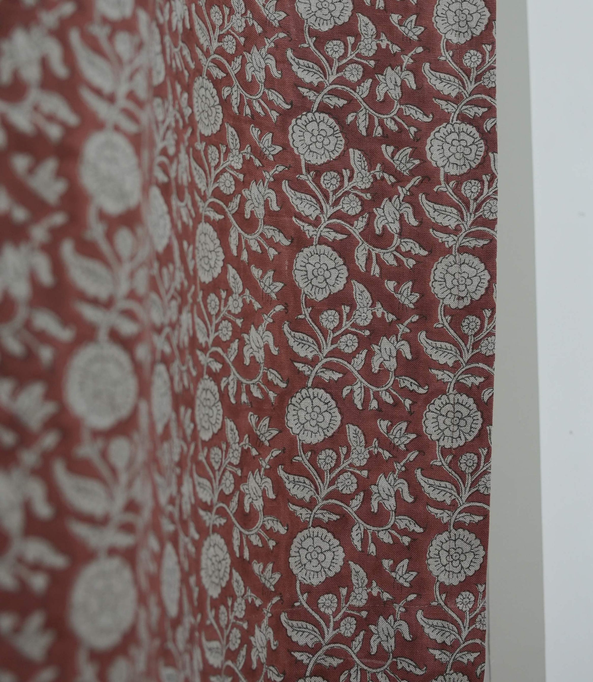 Boho Red Floral Linen Block Print Rod Pocket Curtain – Shillong