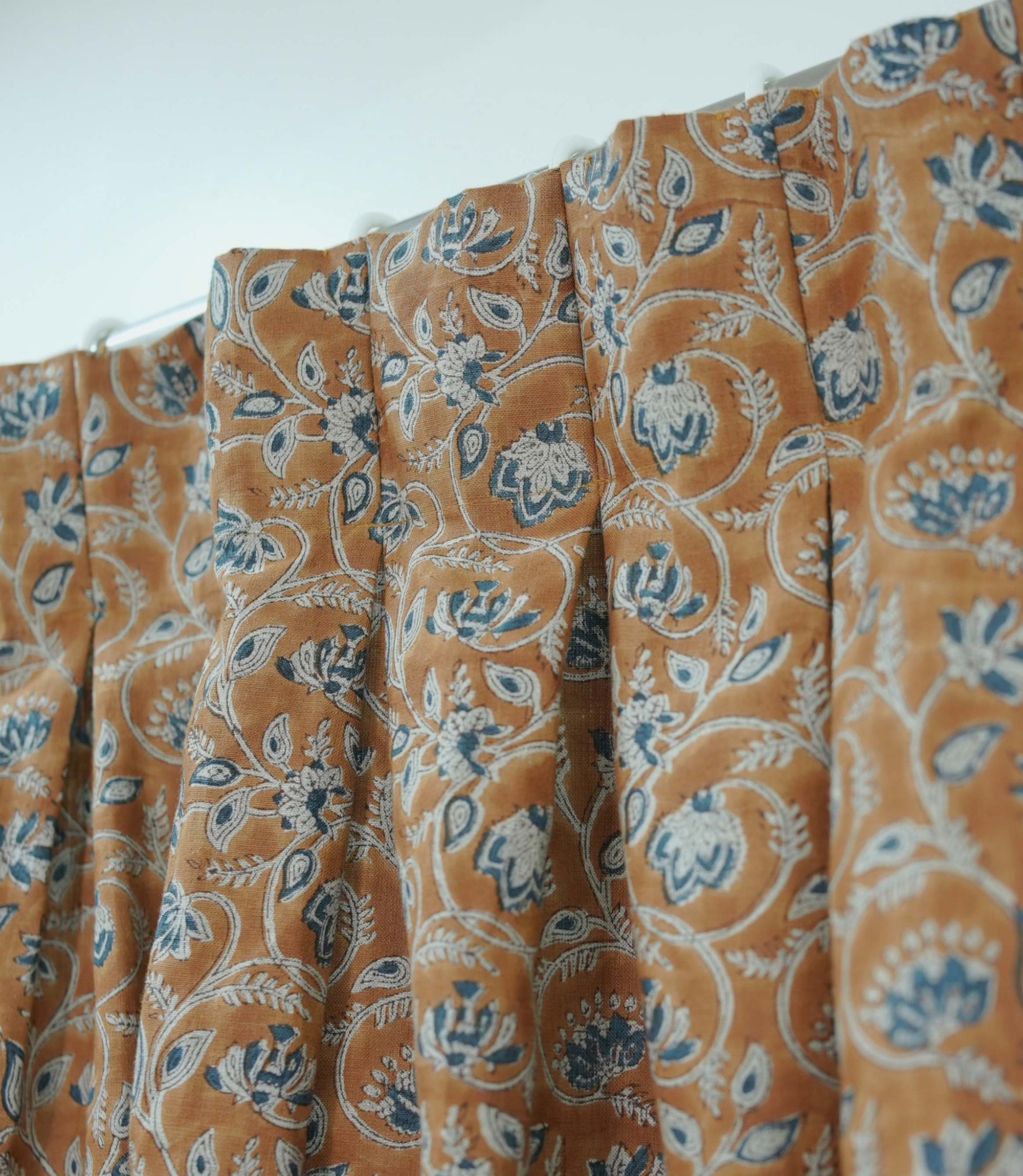 Saraswati Brown Blue Linen Pleated Boho Curtains