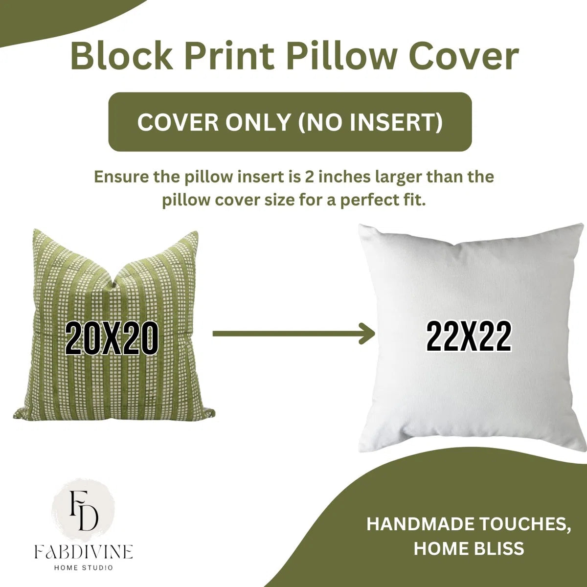 Indian Block Print Green Duck Canvas Cushion Cover - Choco Chips 
