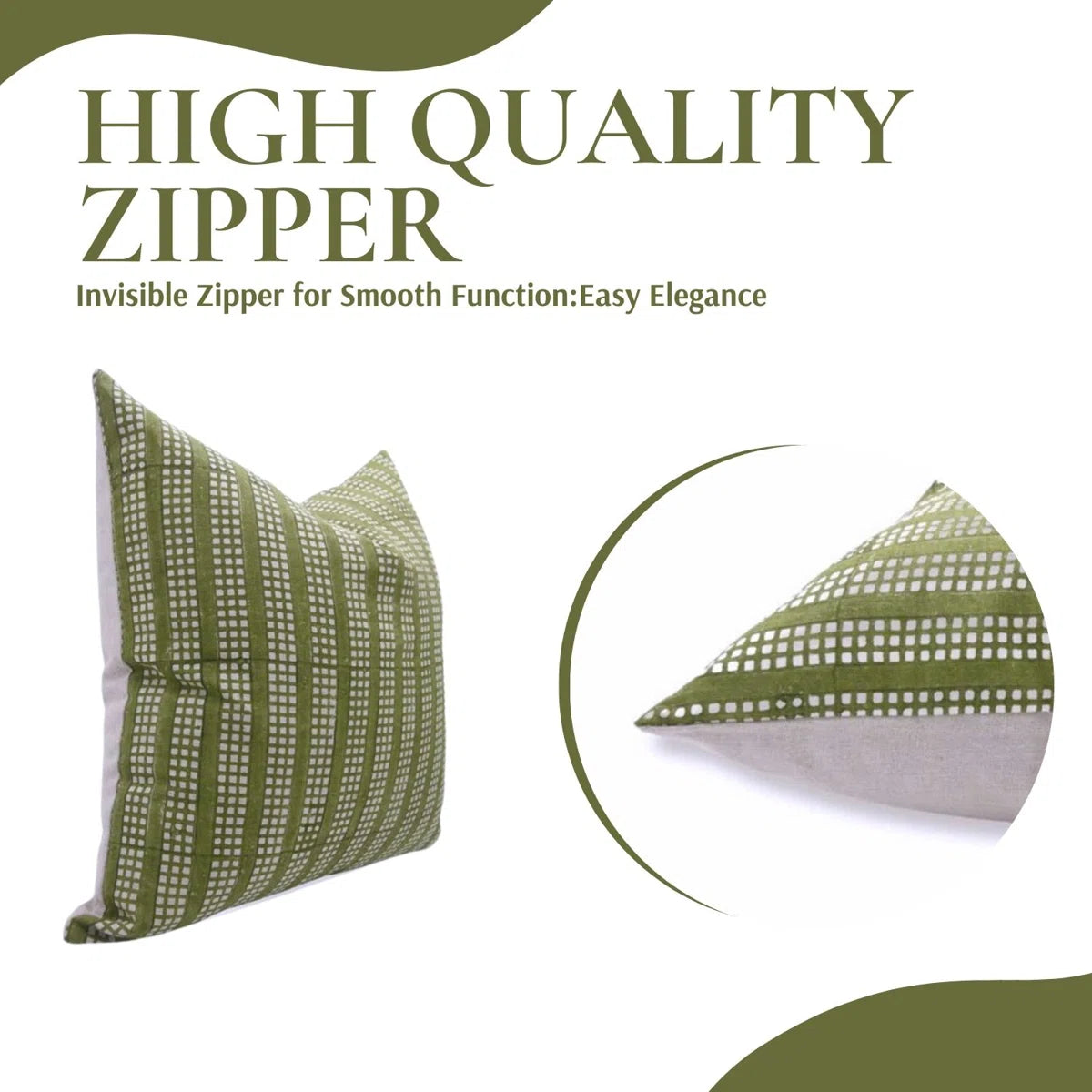 Indian Block Print Green Duck Canvas Cushion Cover - Choco Chips 