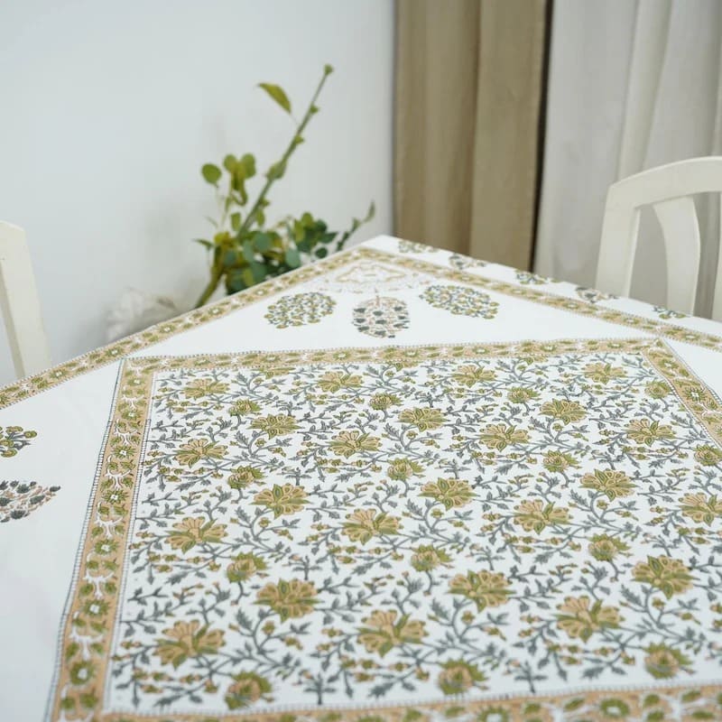 Luxury bedroom decor paired with printed table cloth