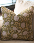 Meraki Elegant Floral Designer Block Printed Pure Linen Pillow Cover