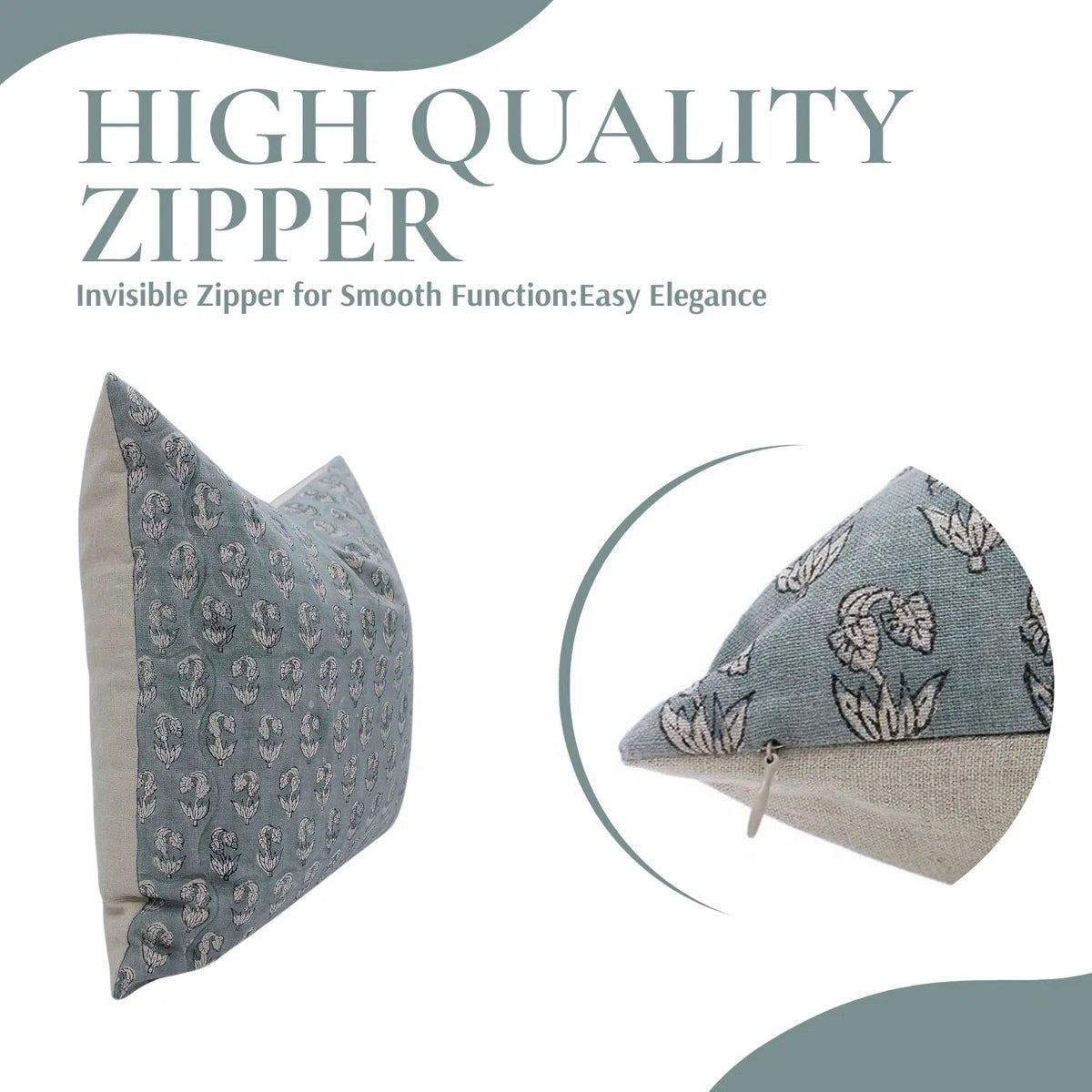 Superstar Floral Block Print Cushion Cover Sage Green Pure Linen | Indian Artisan